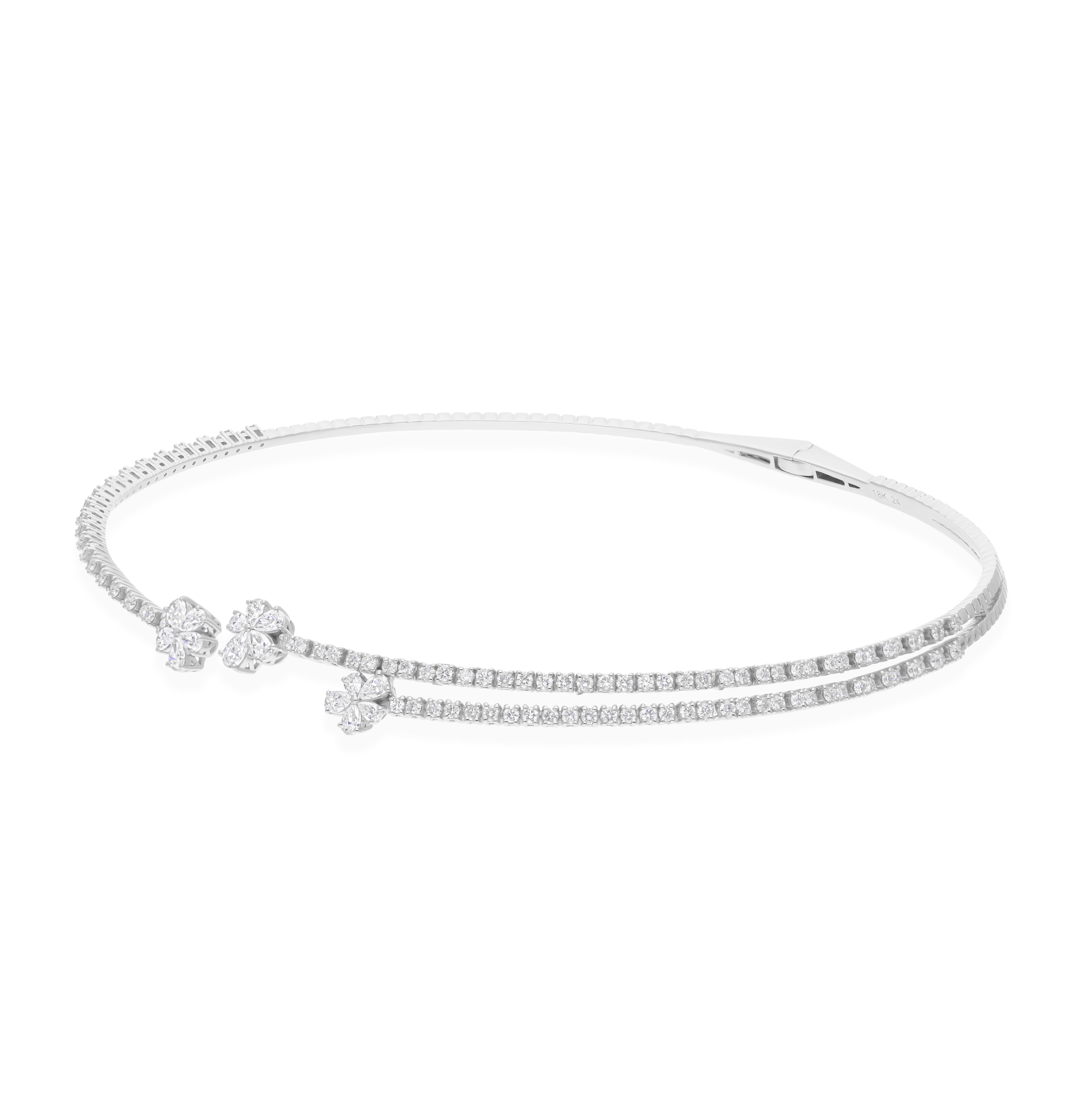 De las mujeres 3.95 Quilates Diamante Natural Collar Torque Gargantilla Floral Oro Blanco 14 Kilates en venta