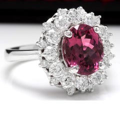 3.95 Carat Natural Pink Tourmaline and Diamond 14 Karat Solid White Gold Ring