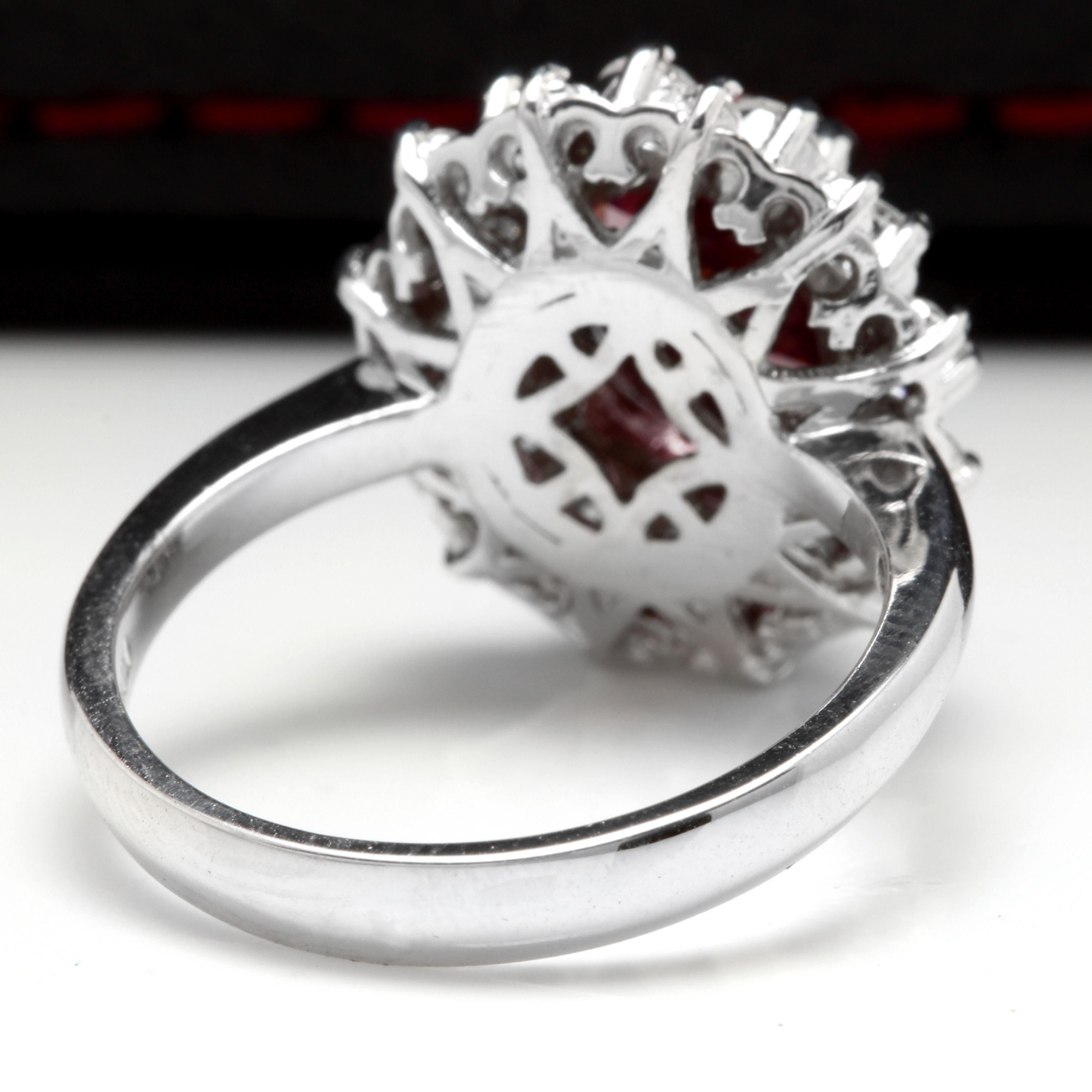 Bague en or blanc massif 14 carats avec tourmaline rose naturelle de 3,95 carats et diamants Neuf - En vente à Los Angeles, CA