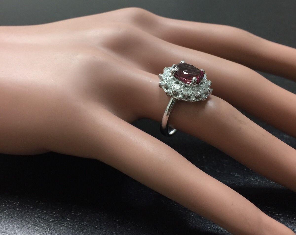Bague en or blanc massif 14 carats avec tourmaline rose naturelle de 3,95 carats et diamants en vente 2