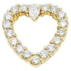 3.95 Carats Total Round and Pear Diamond Open Heart Pendant 14 Karat Yellow Gold