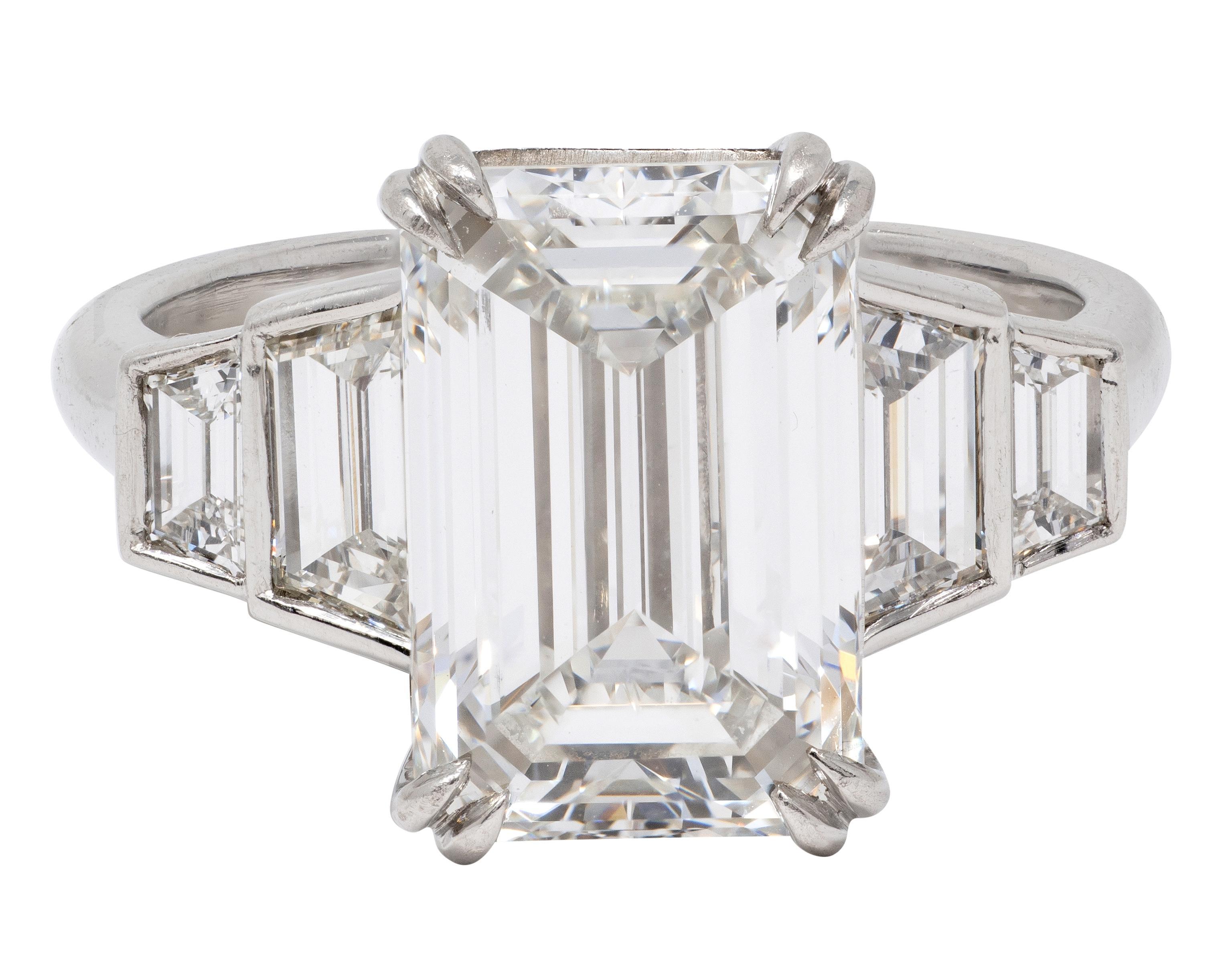 3.95 CTW Emerald Cut Diamond Platinum Contemporary Engagement Ring