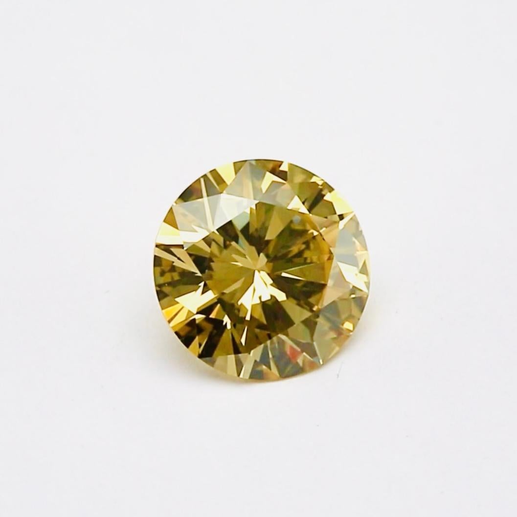 Taille ronde 3,95 Diamant de couleur jaune brun foncé fantaisie en vente