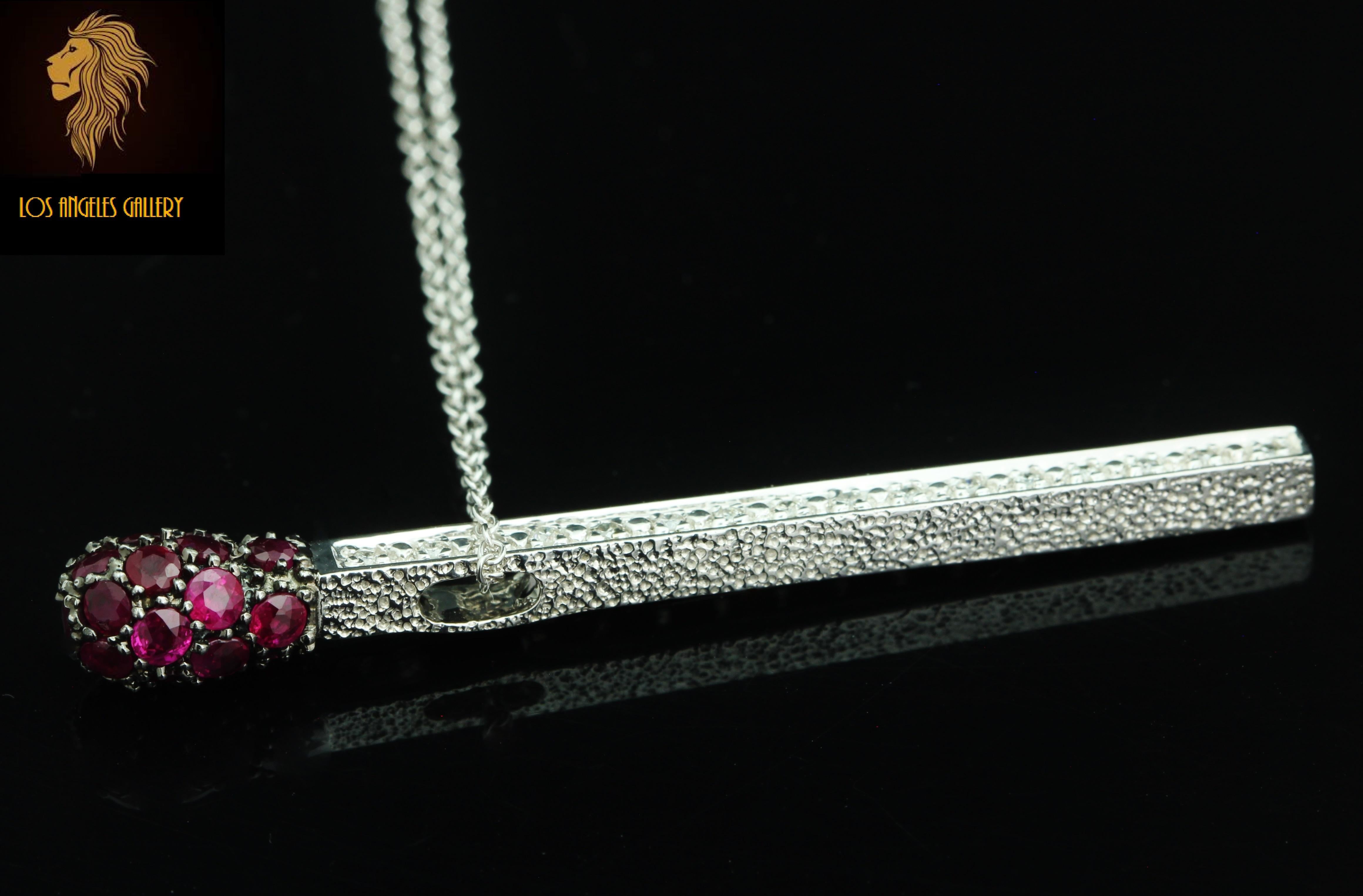 $3950 / John C Rinker Designer Ruby & Diamond Matchstick 3D Necklace / 14K Gold 4