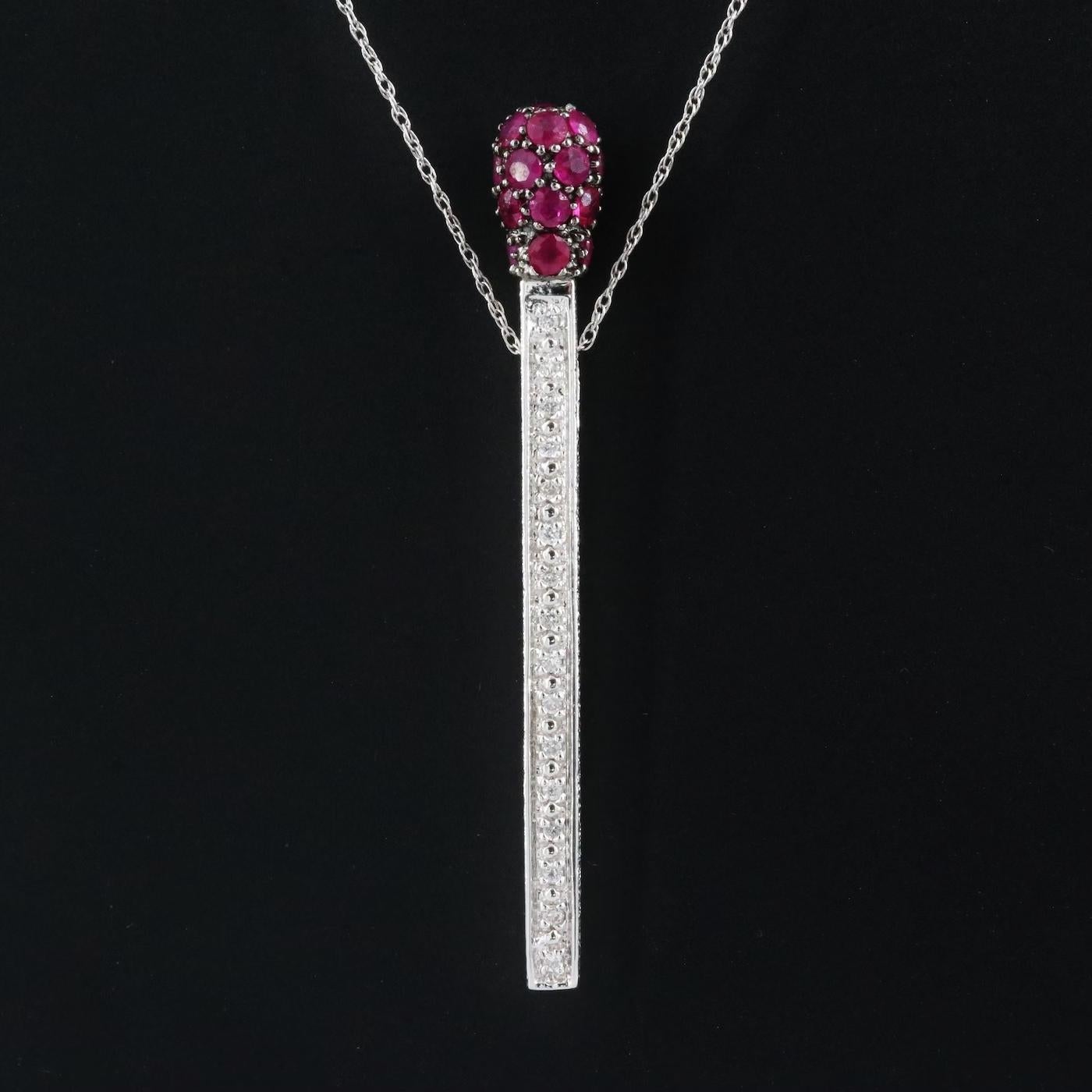 Round Cut $3950 / John C Rinker Designer Ruby & Diamond Matchstick 3D Necklace / 14K Gold