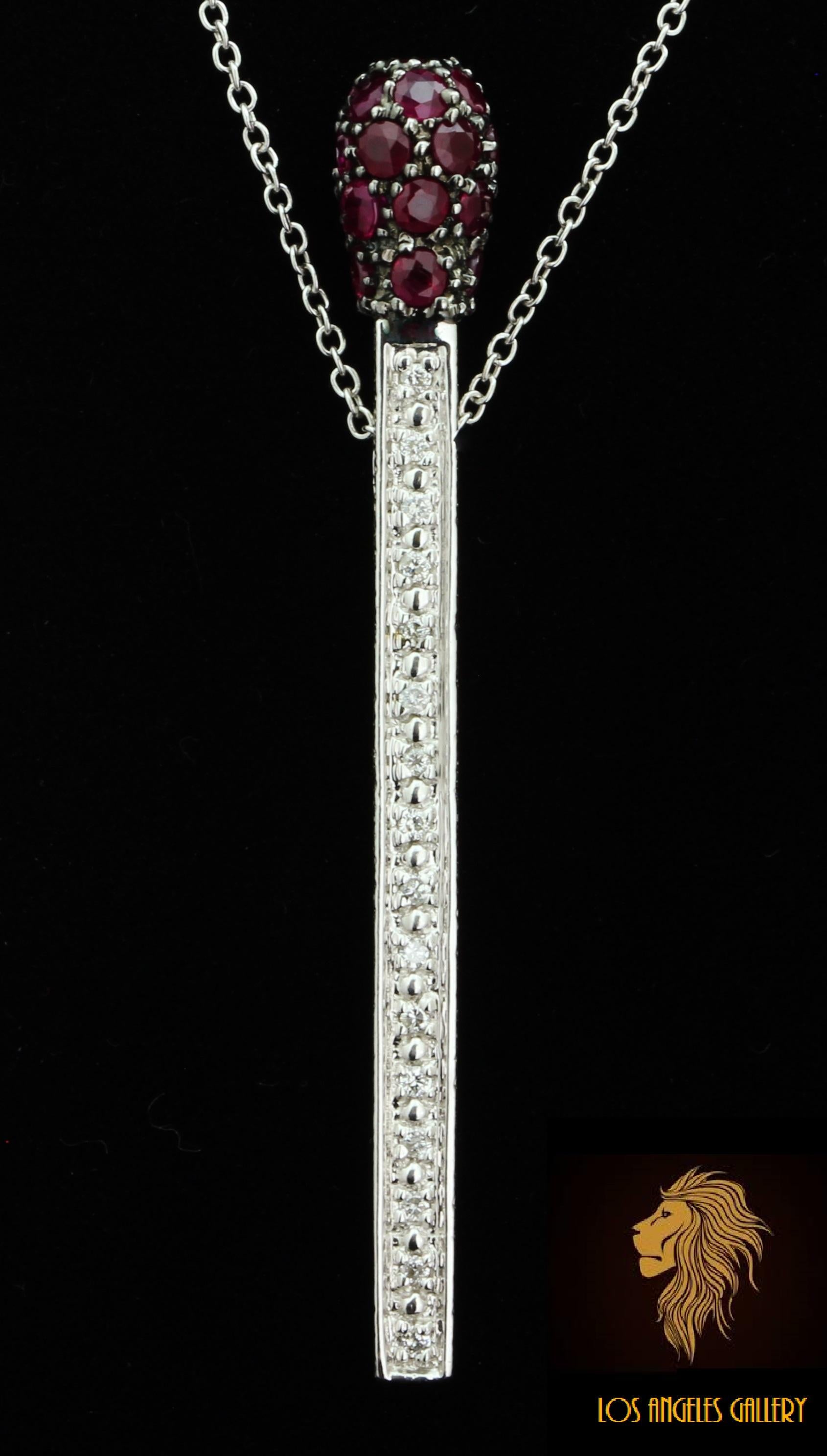 $3950 / John C Rinker Designer Ruby & Diamond Matchstick 3D Necklace / 14K Gold In New Condition In Rancho Mirage, CA