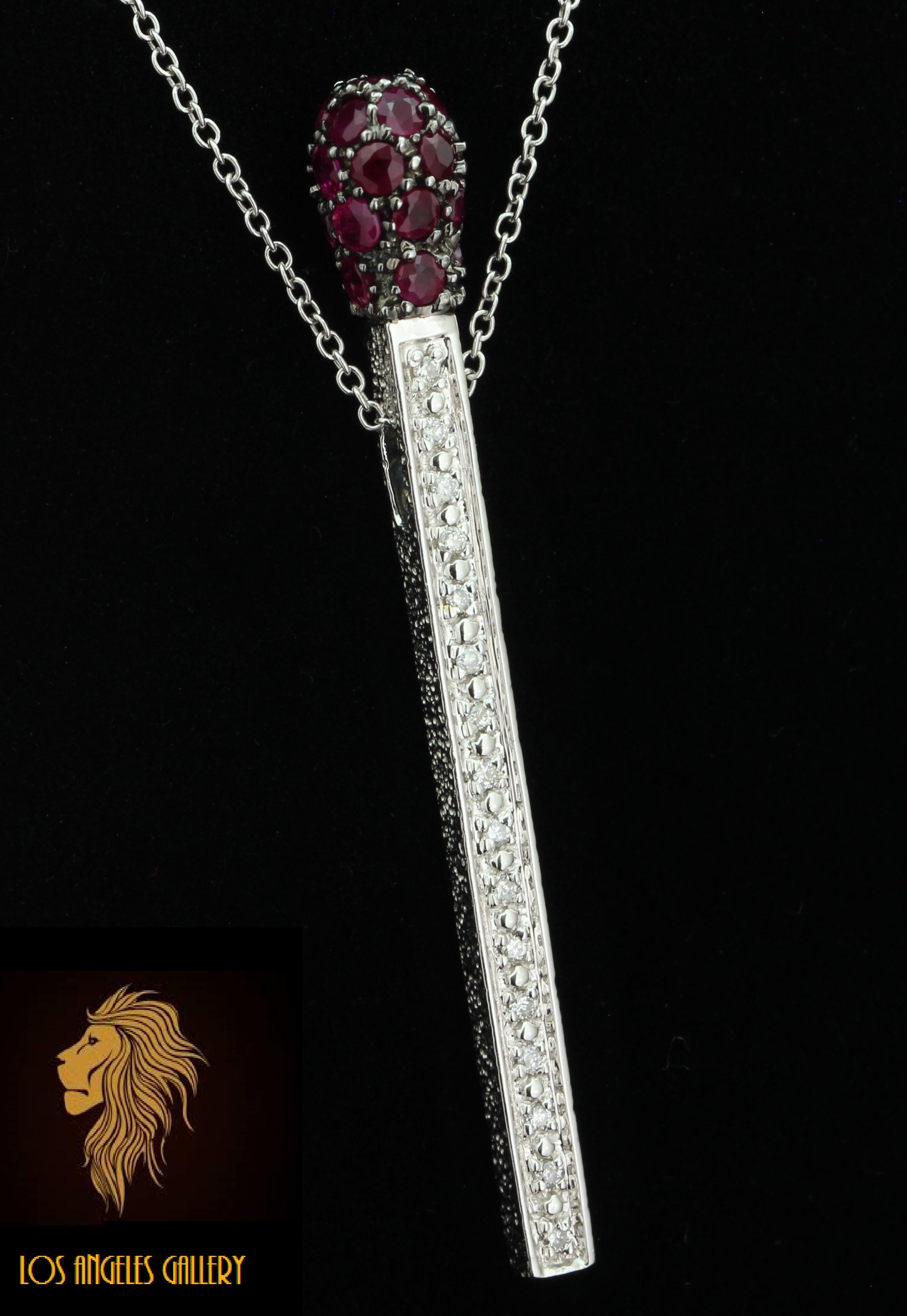 Women's or Men's $3950 / John C Rinker Designer Ruby & Diamond Matchstick 3D Necklace / 14K Gold