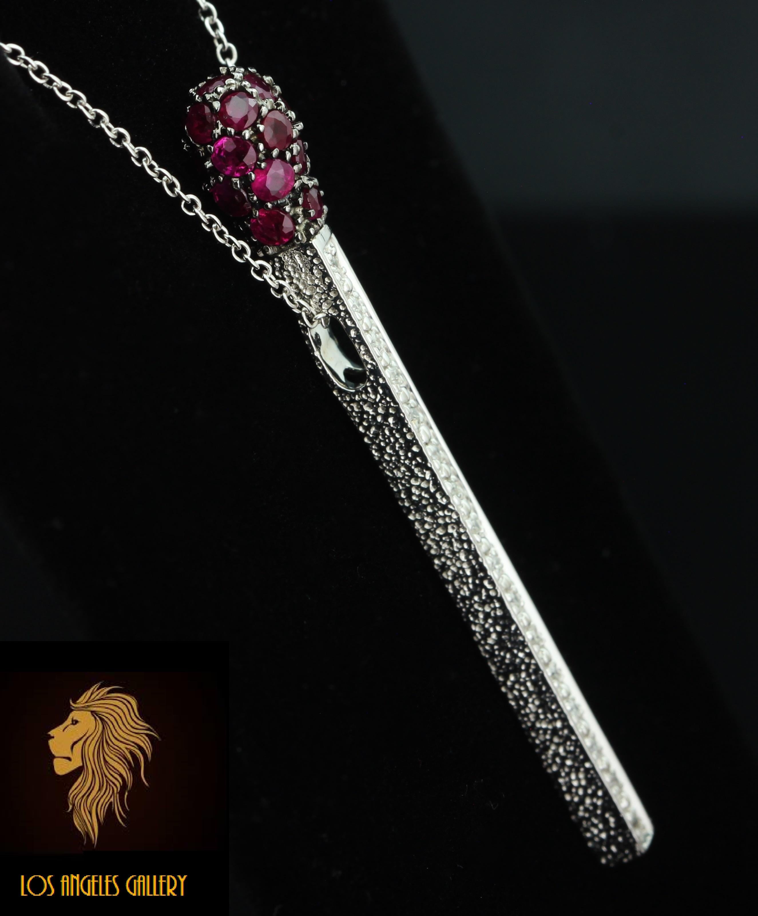 $3950 / John C Rinker Designer Ruby & Diamond Matchstick 3D Necklace / 14K Gold 1