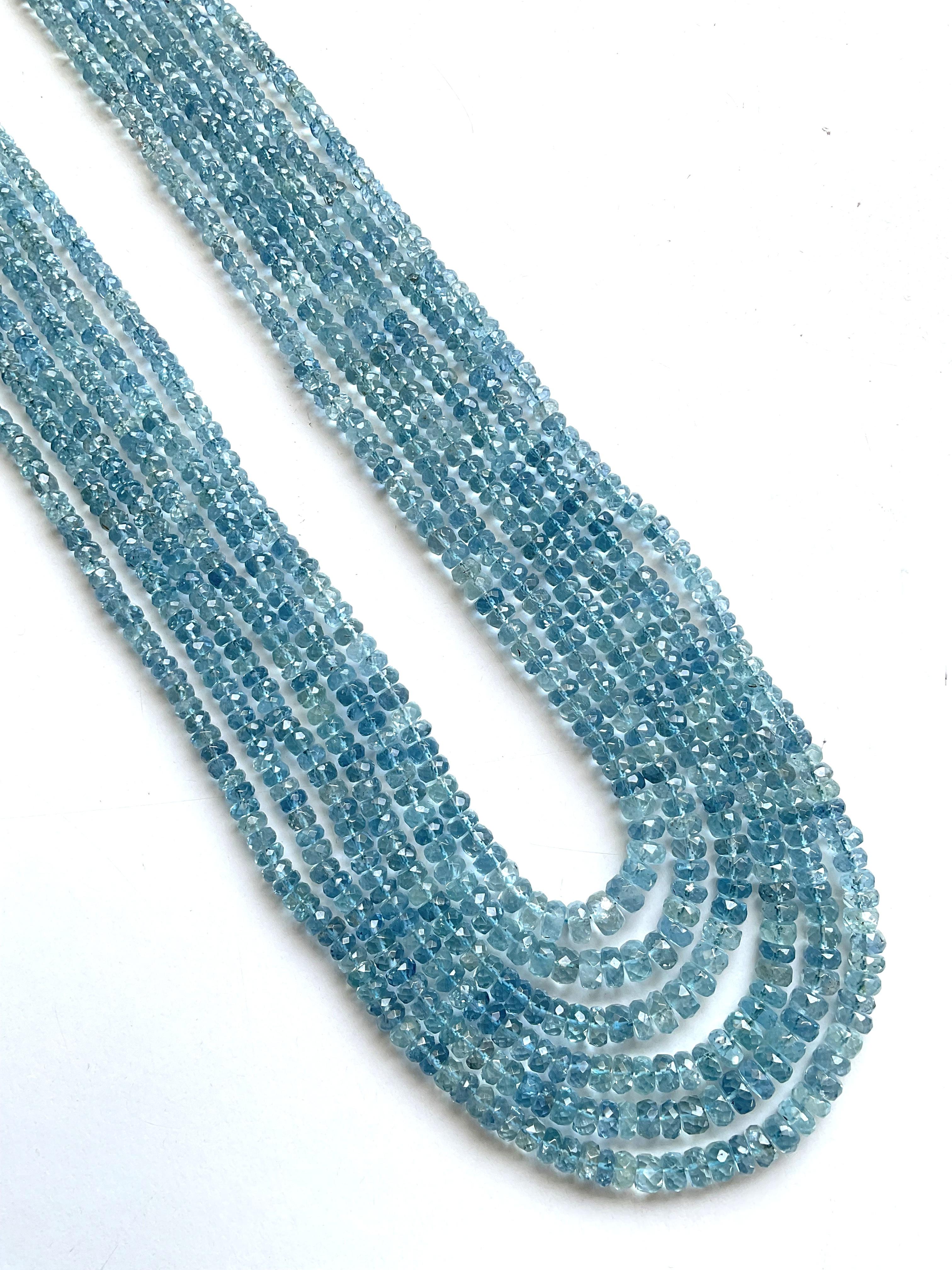 395.00 carats Aquamarine Beaded Necklace 6 Strand Faceted Beads good Quality Gem For Sale 5