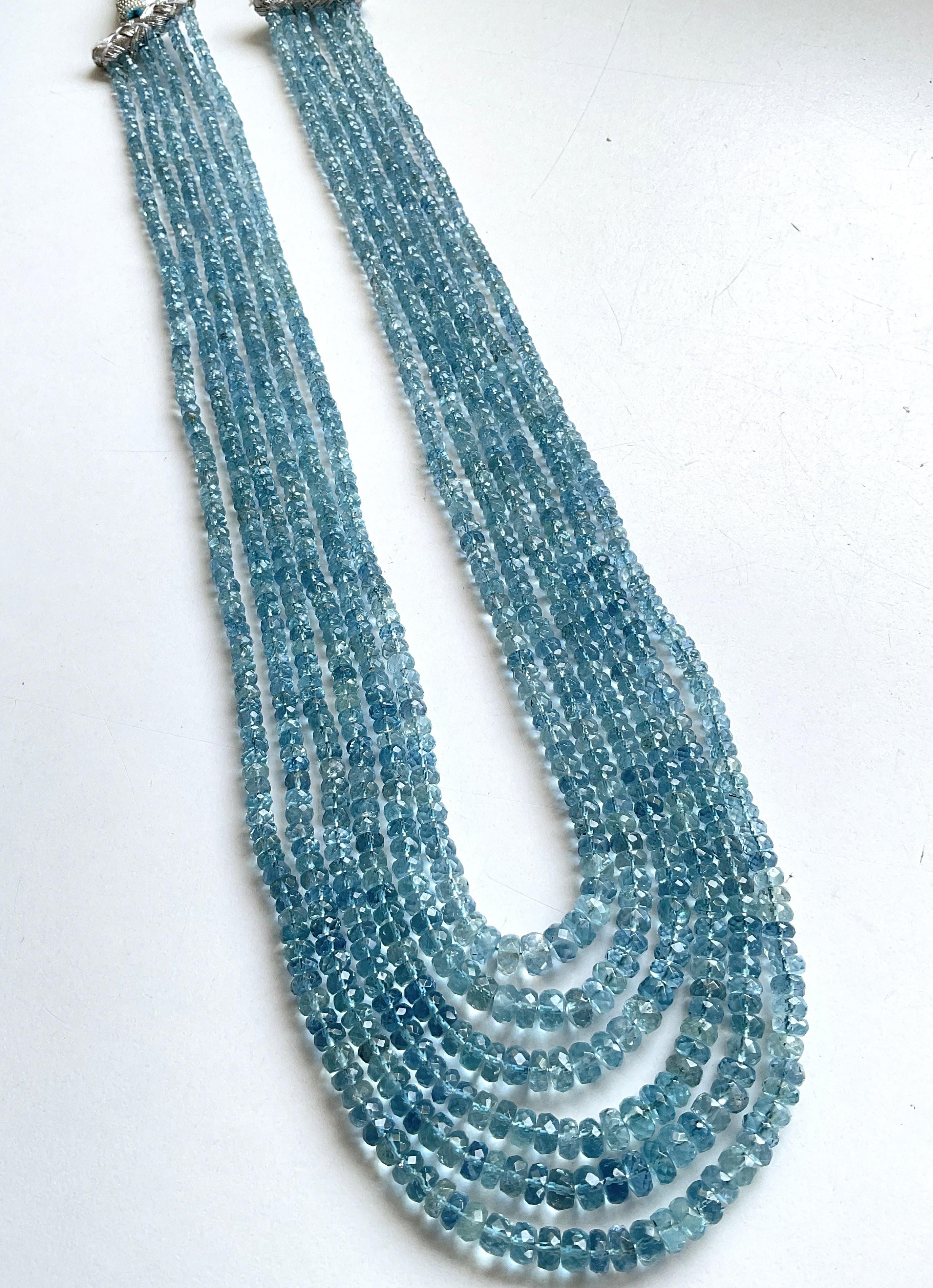 395.00 carats Aquamarine Beaded Necklace 6 Strand Faceted Beads good Quality Gem For Sale 6