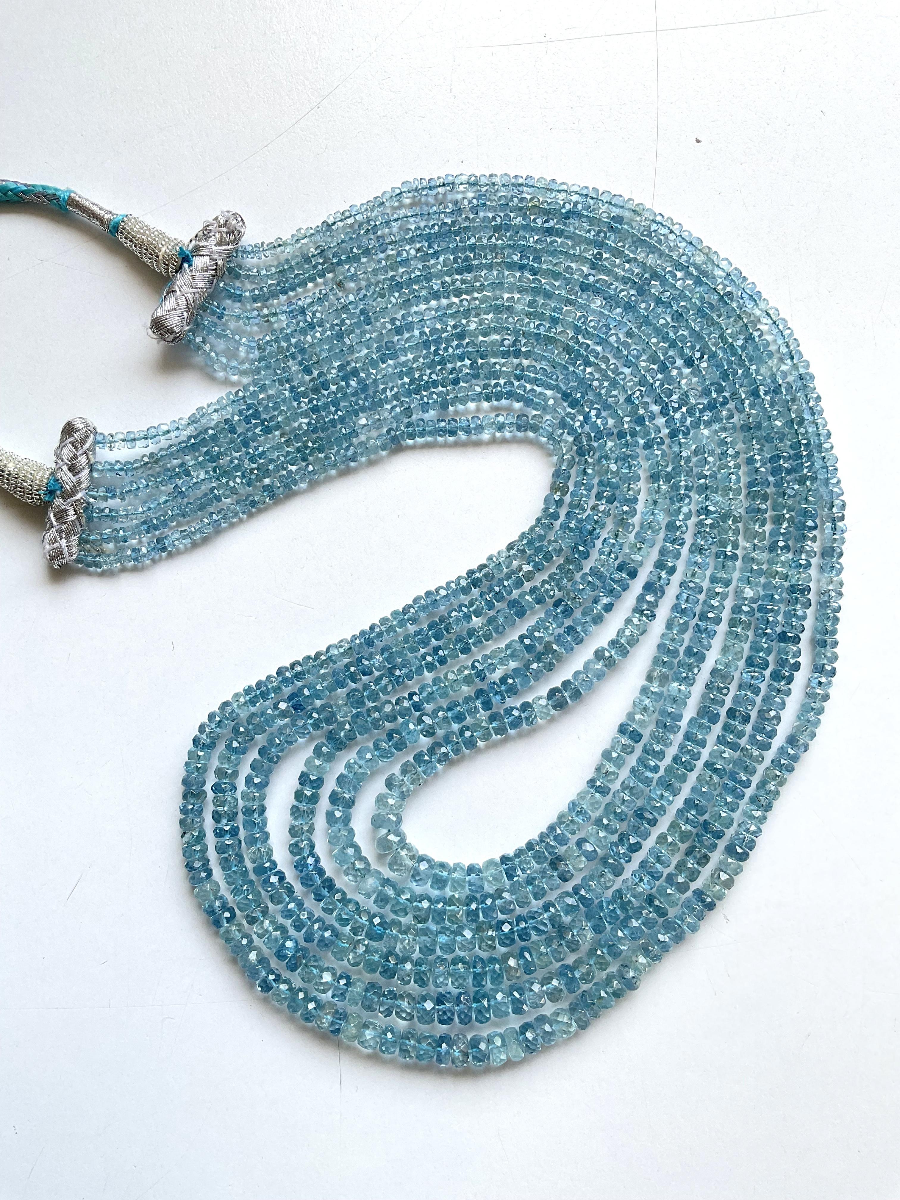 395.00 carats Aquamarine Beaded Necklace 6 Strand Faceted Beads good Quality Gem For Sale 7