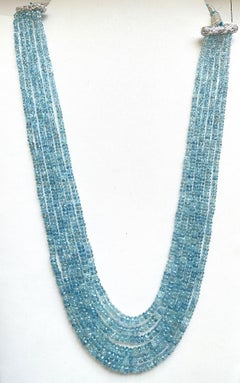 Collier de perles d'aigue-marine de 395,00 carats, 6 rangs de perles facettées de bonne qualité