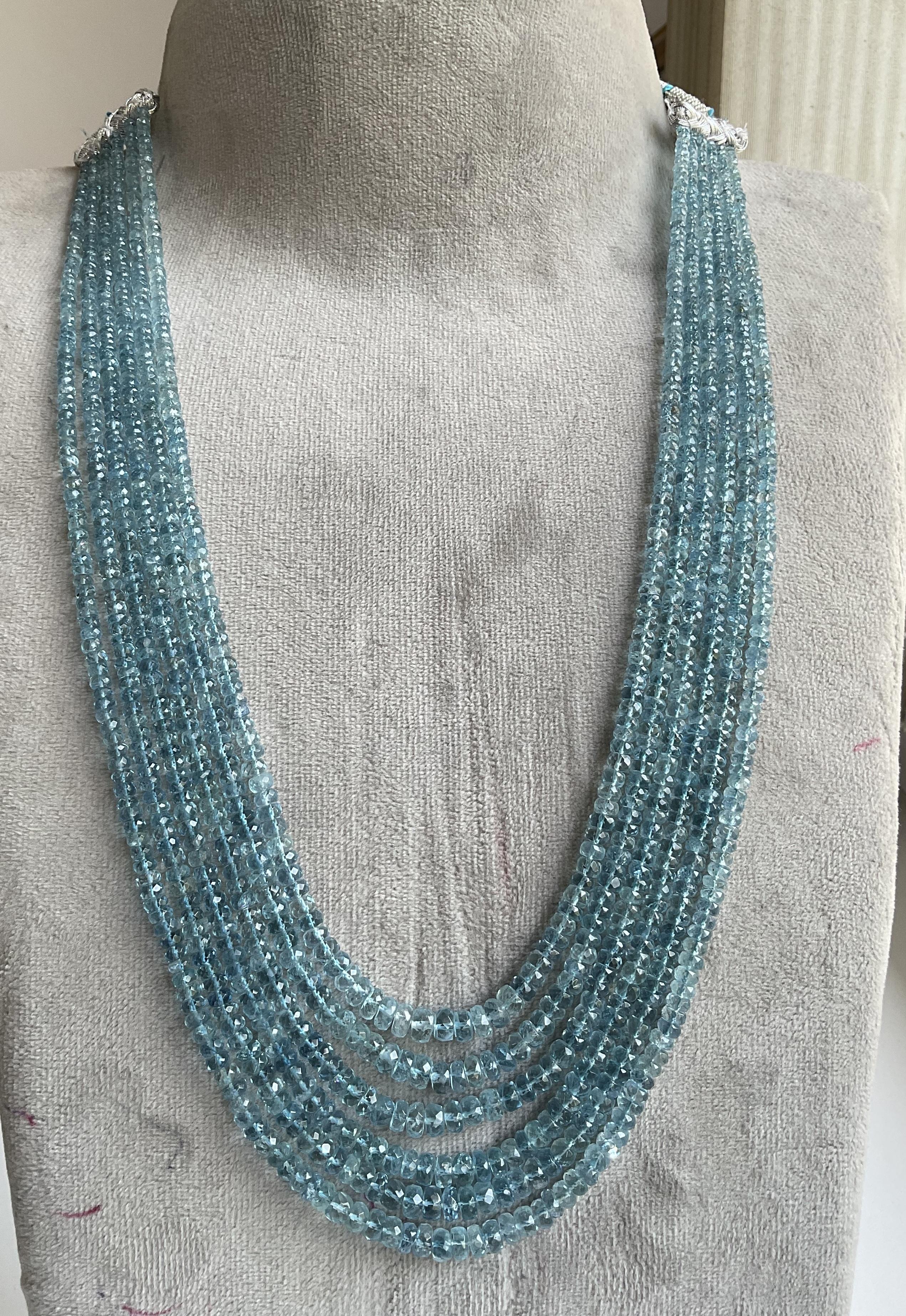 395.00 carats Aquamarine Beaded Necklace 6 Strand Faceted Beads good Quality Gem In New Condition For Sale In Jaipur, RJ