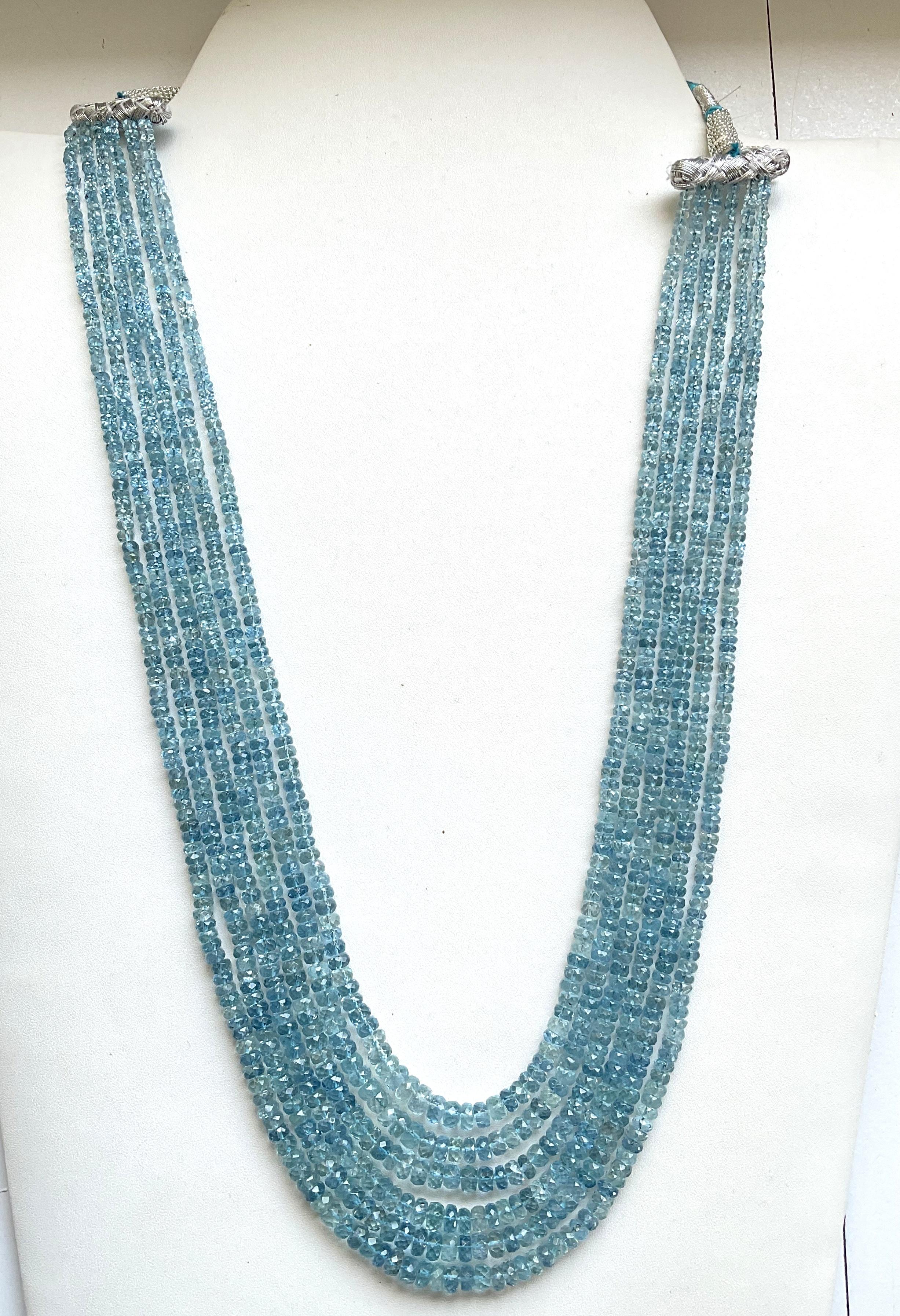 Women's or Men's 395.00 carats Aquamarine Beaded Necklace 6 Strand Faceted Beads good Quality Gem For Sale