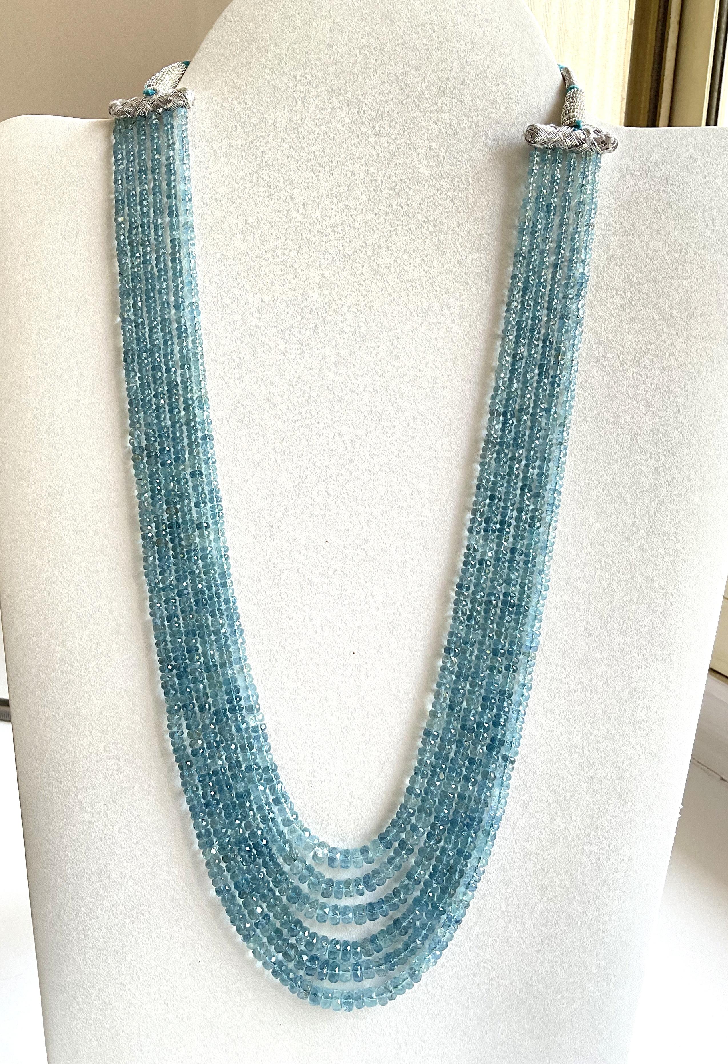 395.00 carats Aquamarine Beaded Necklace 6 Strand Faceted Beads good Quality Gem For Sale 1