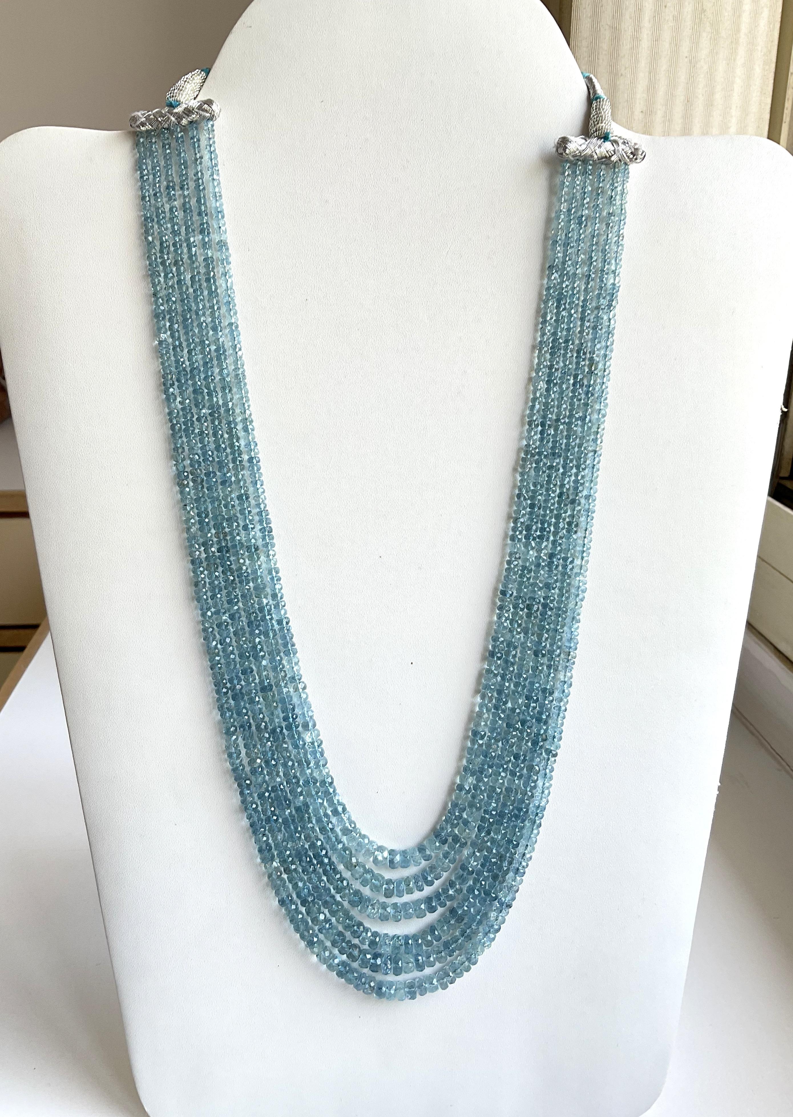 395.00 carats Aquamarine Beaded Necklace 6 Strand Faceted Beads good Quality Gem For Sale 2