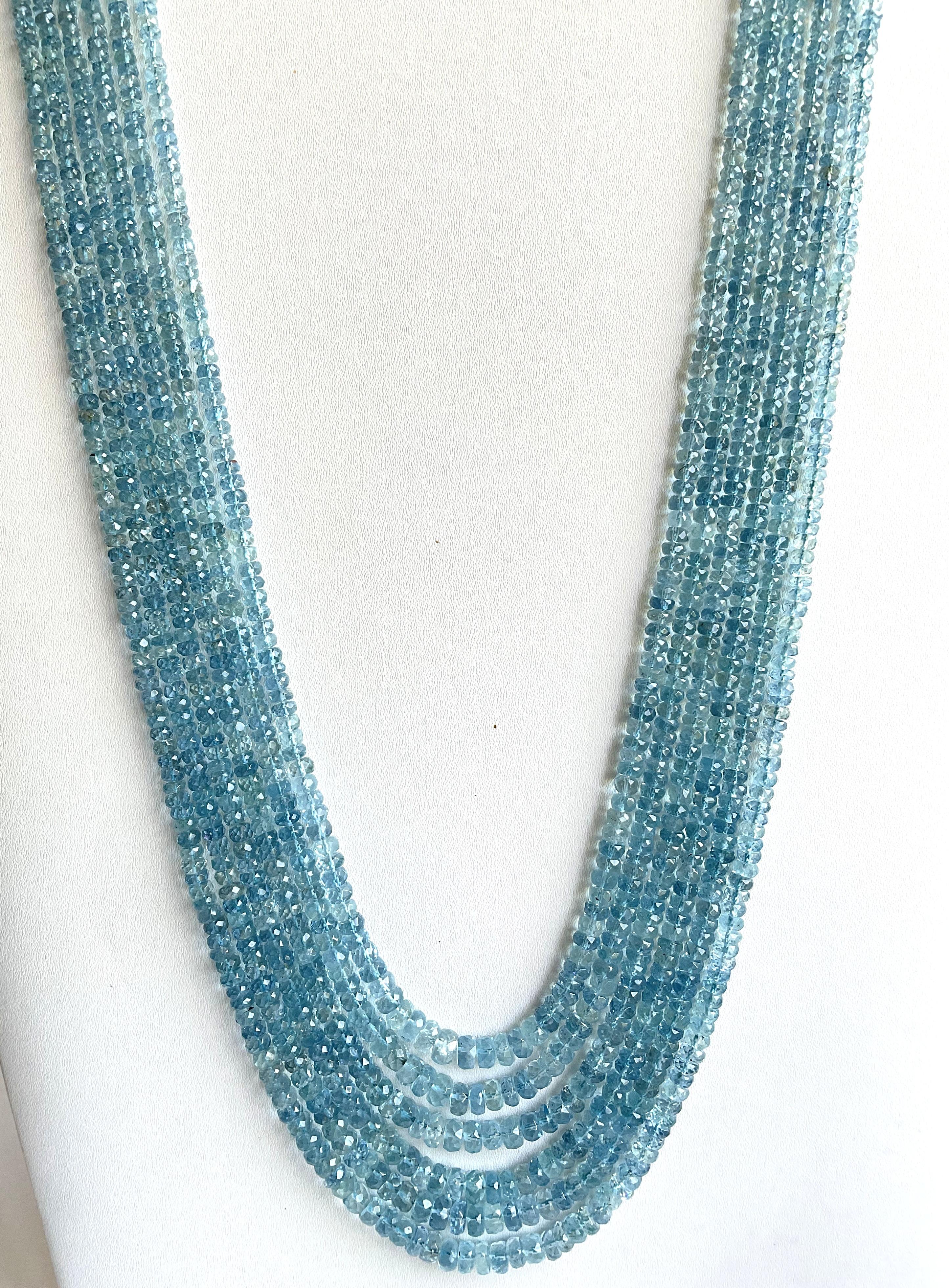 395.00 carats Aquamarine Beaded Necklace 6 Strand Faceted Beads good Quality Gem For Sale 3