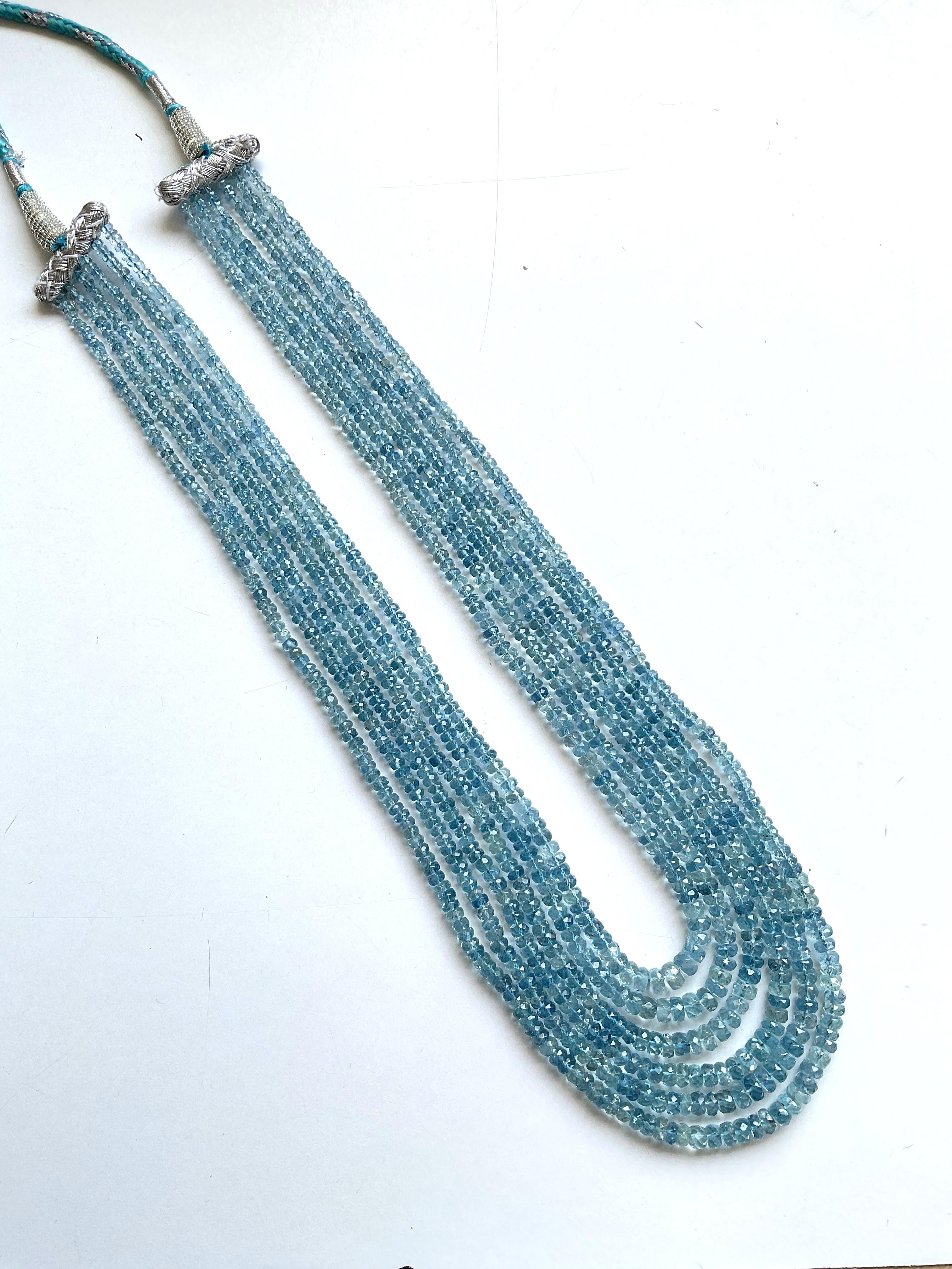 395.00 carats Aquamarine Beaded Necklace 6 Strand Faceted Beads good Quality Gem For Sale 4