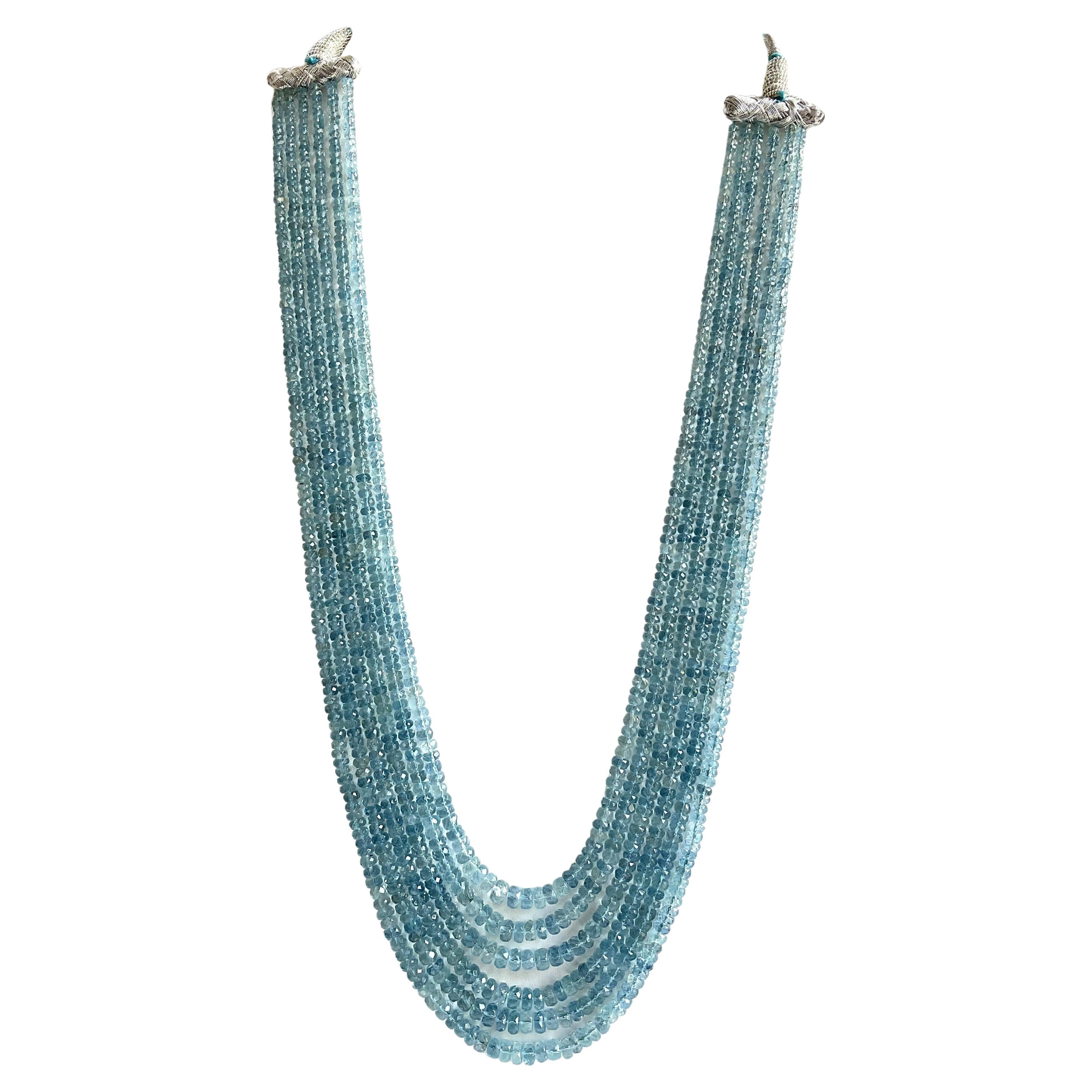 395.00 carats Aquamarine Beaded Necklace 6 Strand Faceted Beads good Quality Gem For Sale