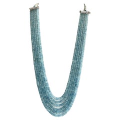 Collier de perles d'aigue-marine de 395,00 carats, 6 rangs de perles facettées de bonne qualité
