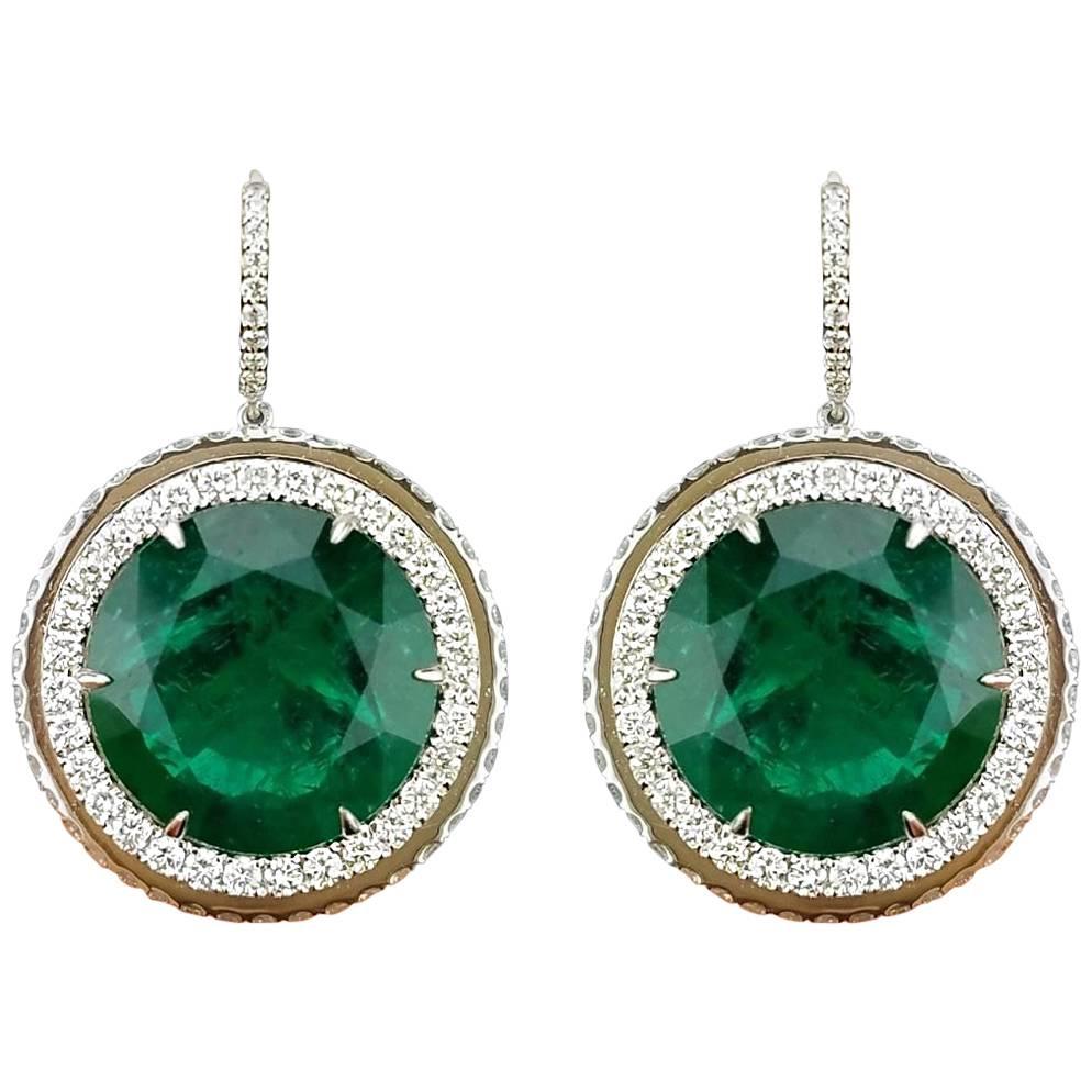 39.53 Carat Emerald and Diamond 18 Karat Dangle Earring
