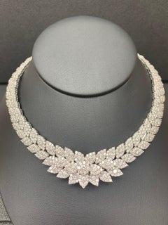 39.58 Carat Cluster Diamond Necklace in 18K White Gold