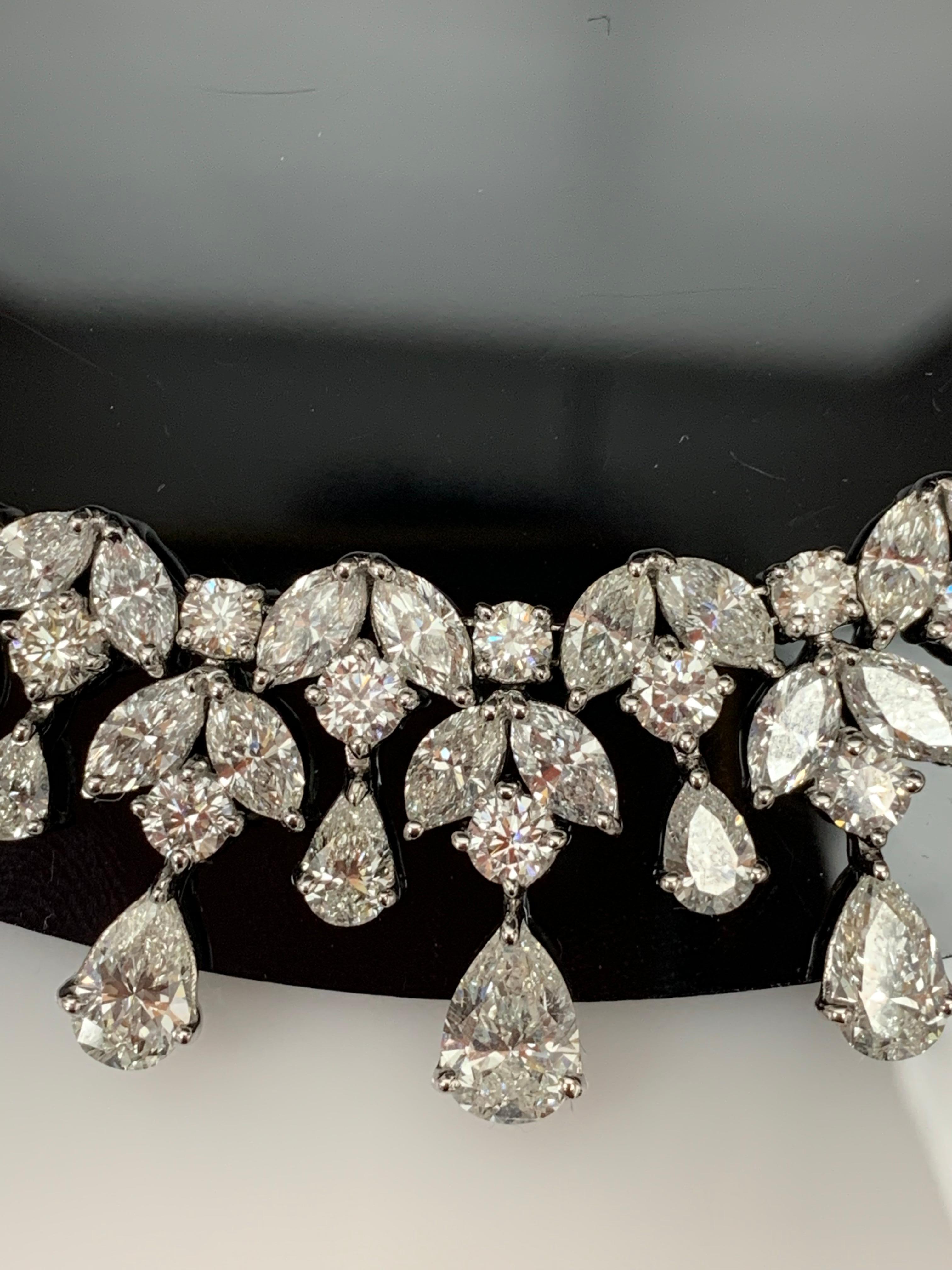 Brilliant Cut 43.23 Carat Graduating Diamond Fringe Necklace in 18K White Gold For Sale