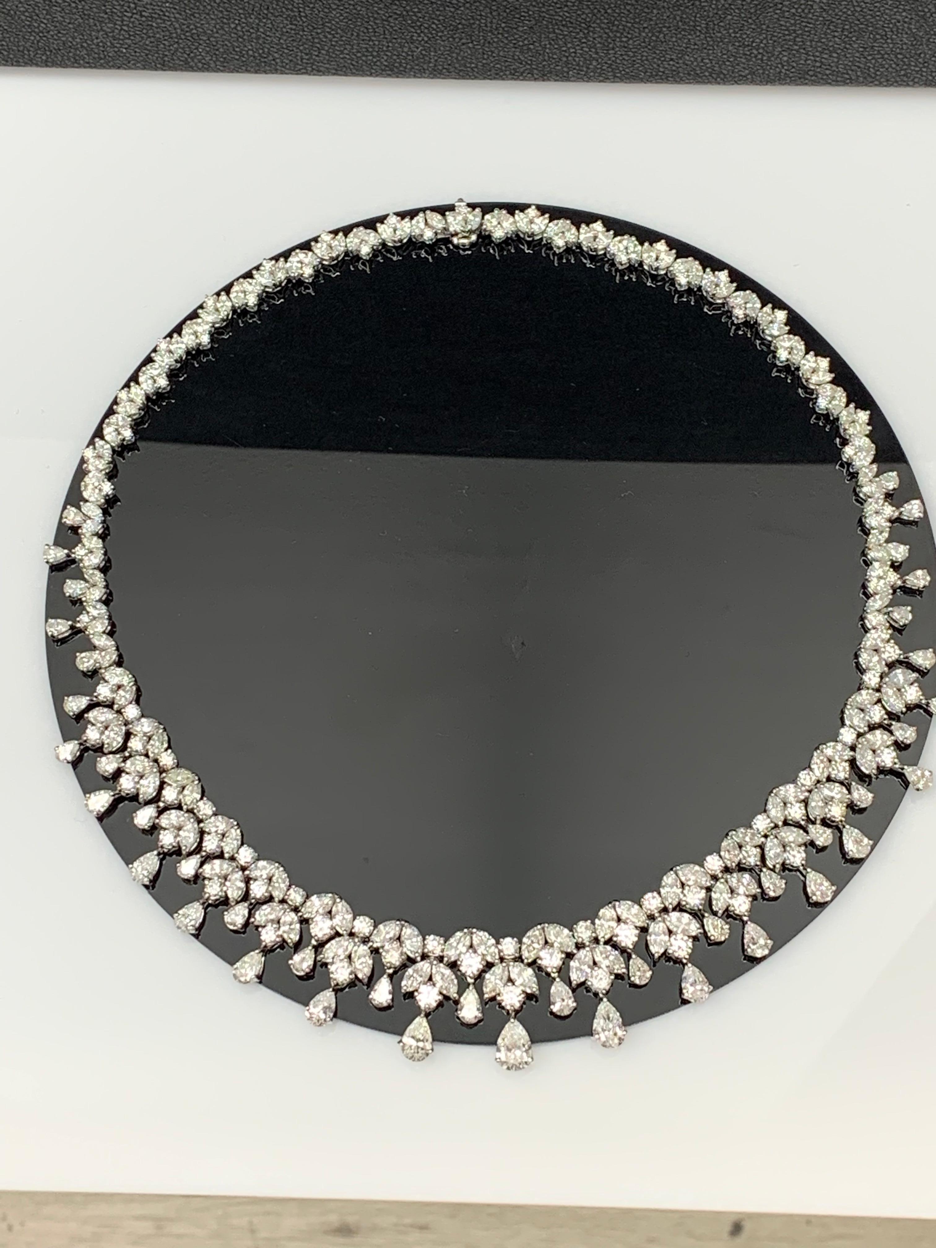 Women's 43.23 Carat Graduating Diamond Fringe Necklace in 18K White Gold For Sale