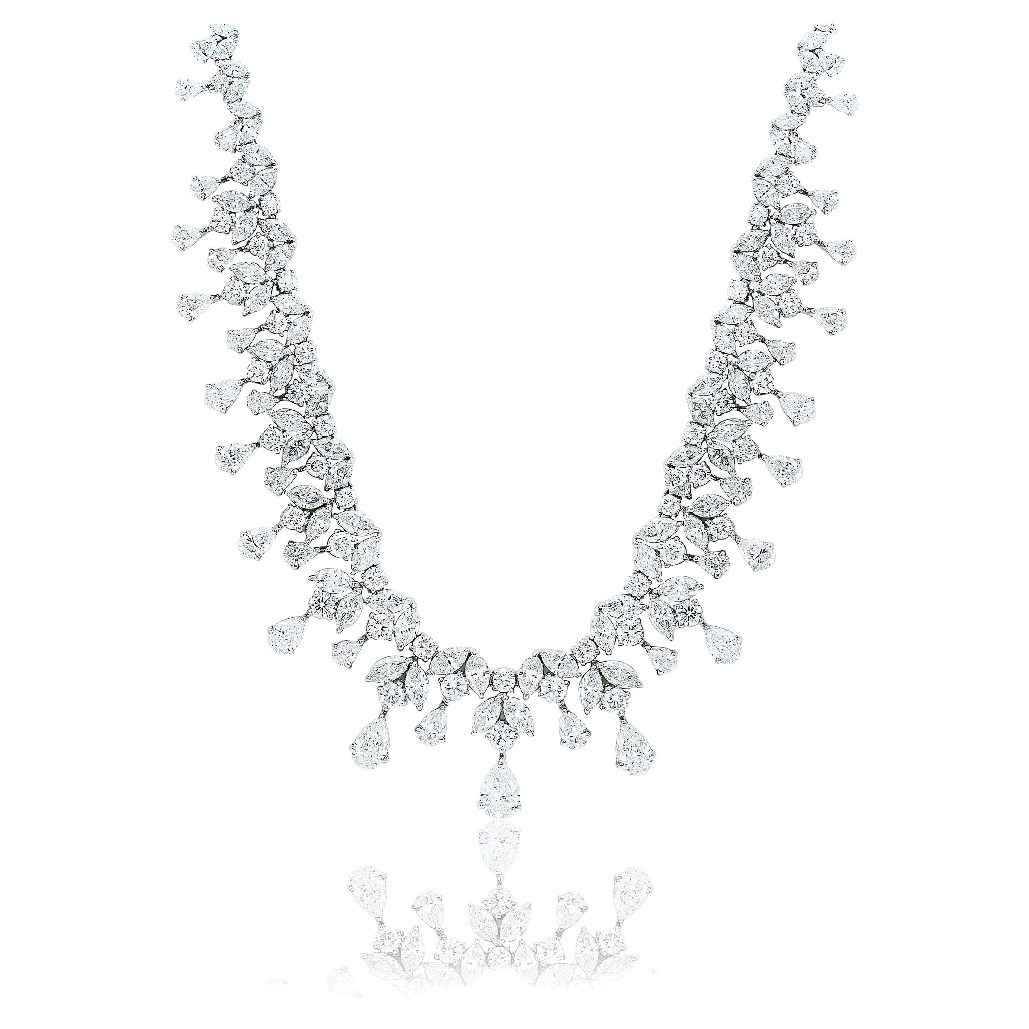 43.23 Carat Graduating Diamond Fringe Necklace in 18K White Gold