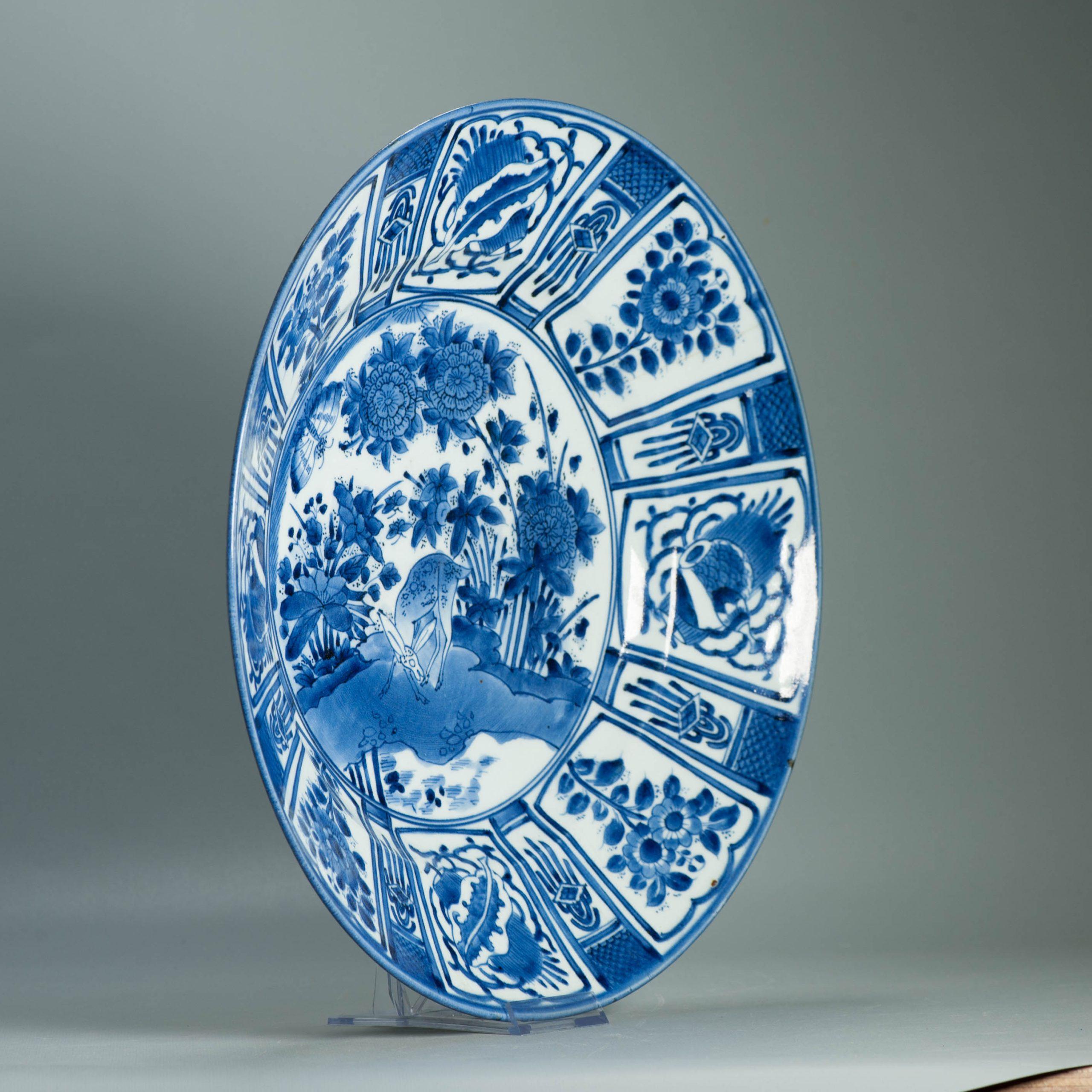 39,5CM Antike Kraak Edo-Periode 1680-1690 Japanisches Porzellan Riesige Charger Arita im Zustand „Gut“ im Angebot in Amsterdam, Noord Holland