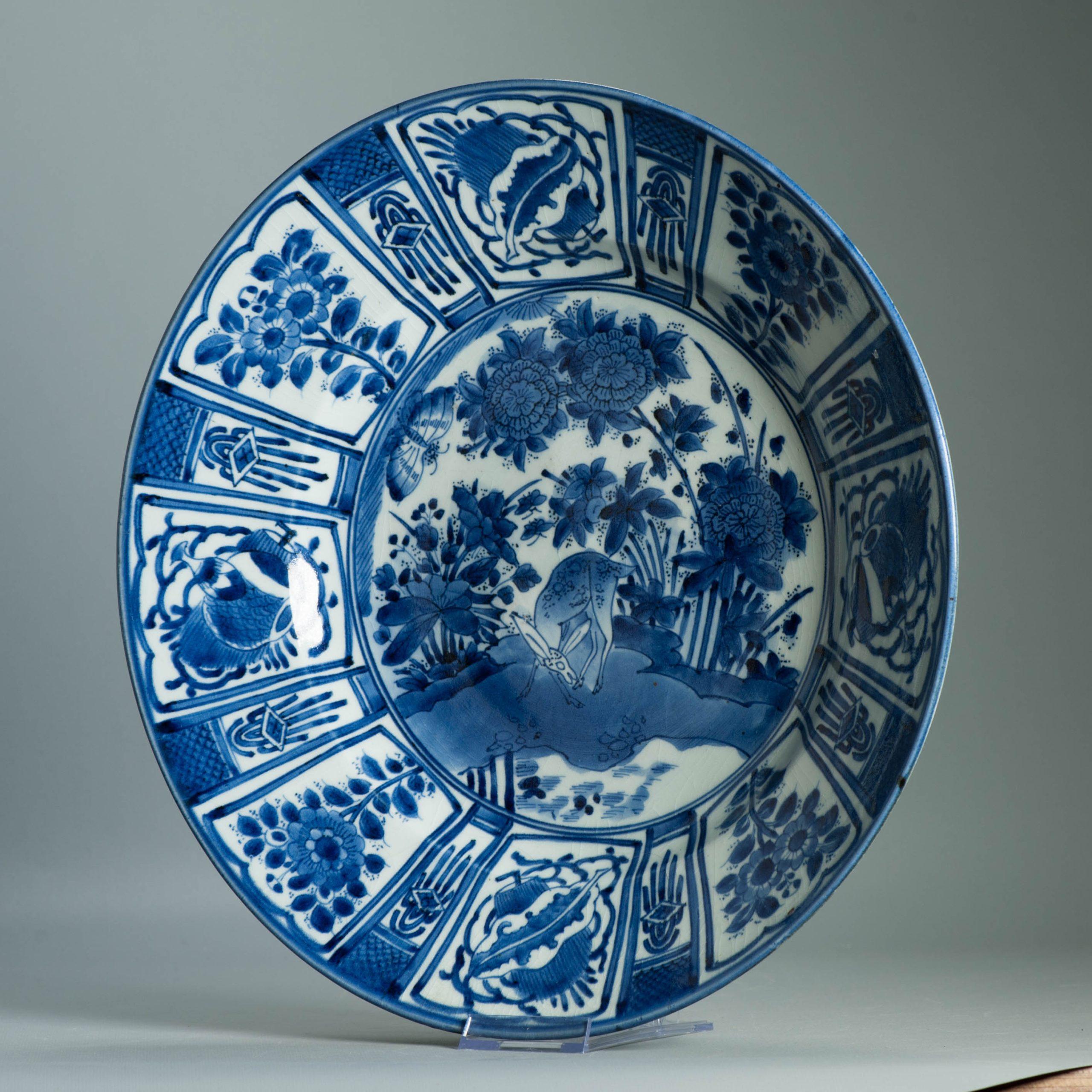 39,5CM Antike Kraak Edo-Periode 1680-1690 Japanisches Porzellan Riesige Charger Arita im Angebot 3