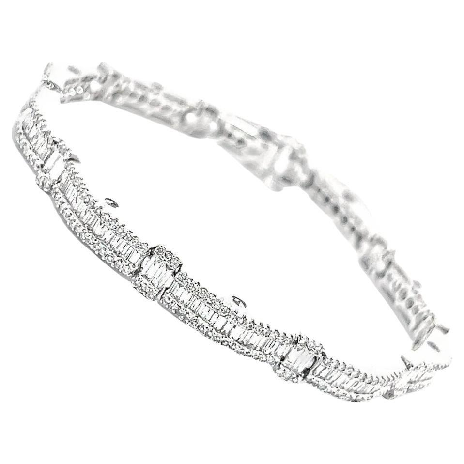 3,95 Karat Baguette & runder Brillant Diamant-Tennisarmband, gefasst in 18K Weißgold