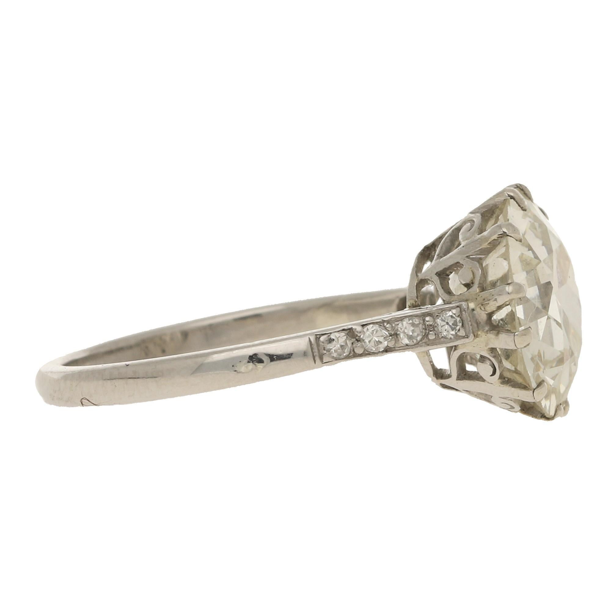 Old European Cut 3.95 Carat Diamond Solitaire Engagement Ring Set in Platinum
