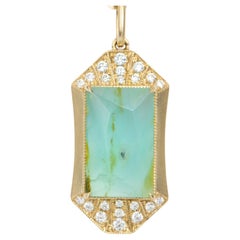 3.95ct High Quality Peruvian Blue Opal with Moissanite Accent 9K Gold Pendant