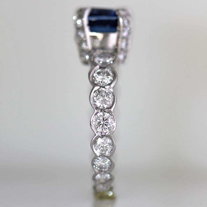 Oval Cut 3.96 Carat Cushion Blue Sapphire and Diamond Ring Platinum, Ben Dannie For Sale