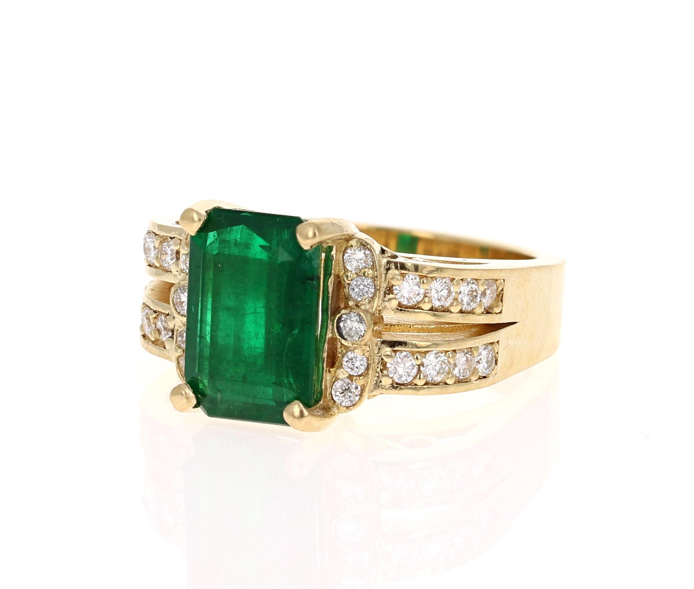 Contemporary GIA Certified 3.96 Carat Emerald Diamond 18 Karat Yellow Gold Engagement Ring 