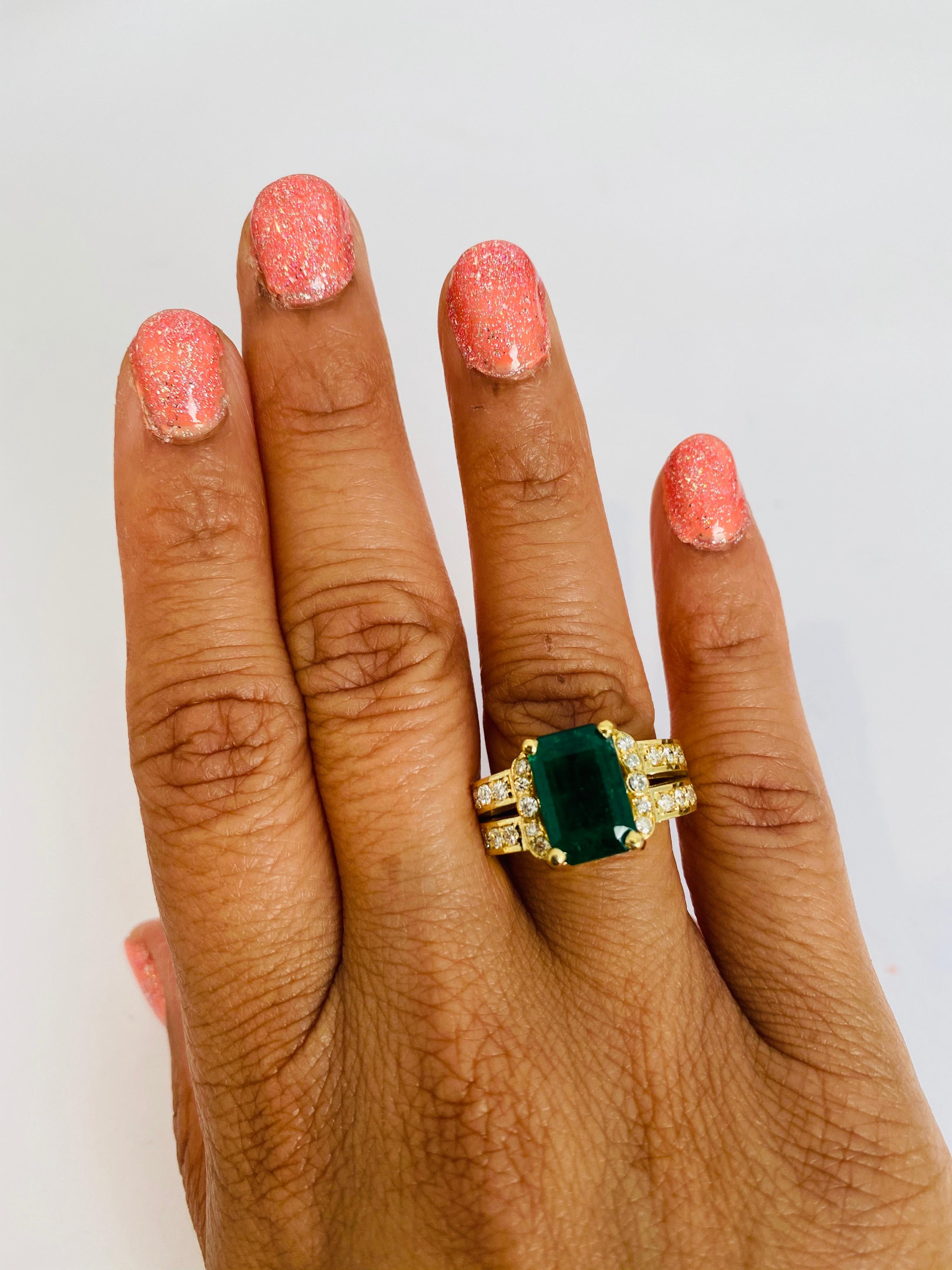 Women's GIA Certified 3.96 Carat Emerald Diamond 18 Karat Yellow Gold Engagement Ring 