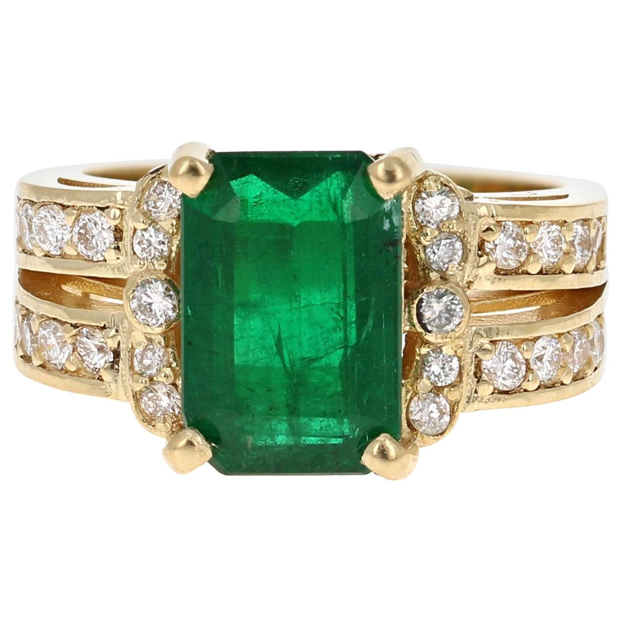GIA Certified 3.96 Carat Emerald Diamond 18 Karat Yellow Gold Engagement Ring 