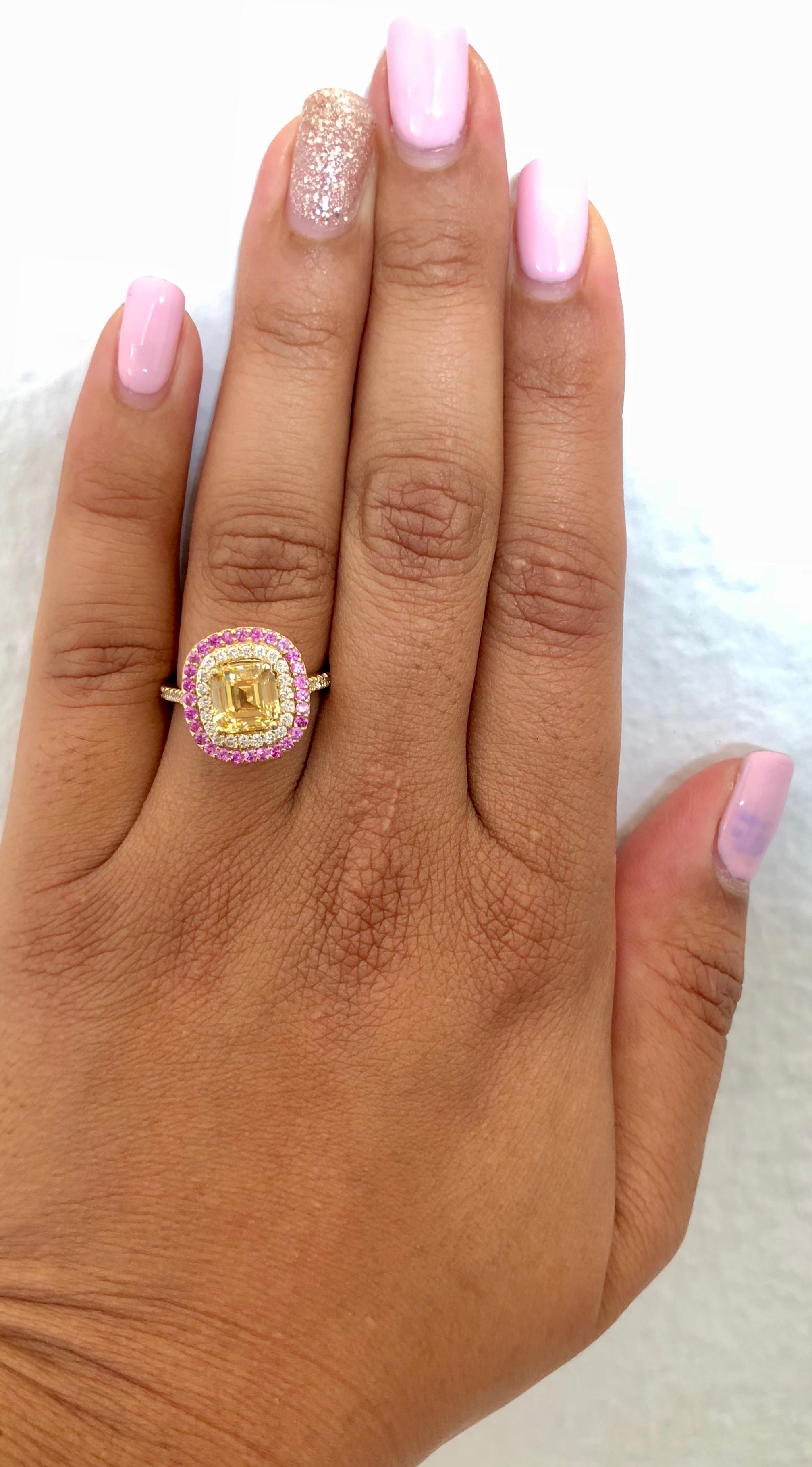 3.96 Carat GIA Certified Yellow Sapphire and Diamond 18 Karat Yellow Gold Ring In New Condition In Los Angeles, CA
