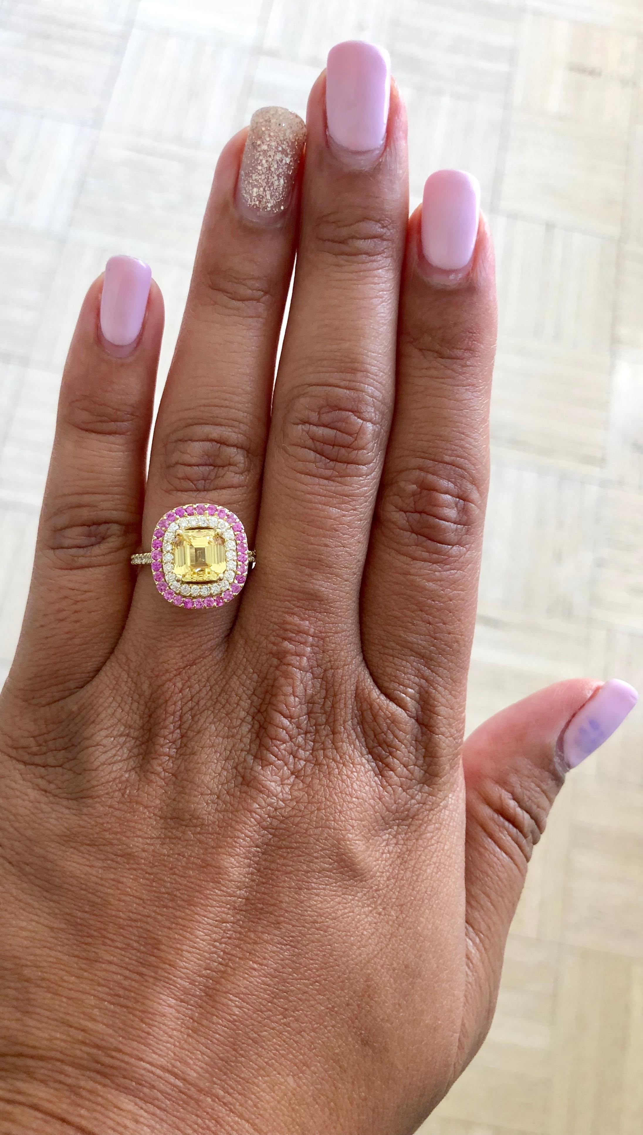 3.96 Carat GIA Certified Yellow Sapphire and Diamond 18 Karat Yellow Gold Ring 1