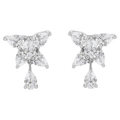 3.96 Carat Natural Pear Shape Diamond Cluster Drop Earrings in 18K White Gold