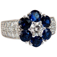 3.96 Carat Natural Sapphires Diamond Cluster Ring 14 Karat Royal Blue Floretta*