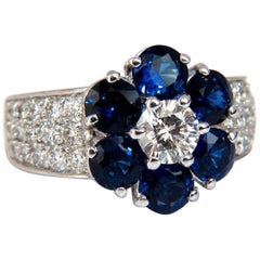 3.96 Carat Natural Sapphires Diamond Cluster Ring 14 Karat Royal Blue Floretta