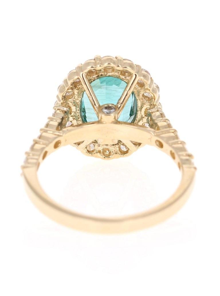 3.96 Carat Oval Cut Apatite Diamond 14 Karat Yellow Gold Engagement Ring In New Condition For Sale In Los Angeles, CA
