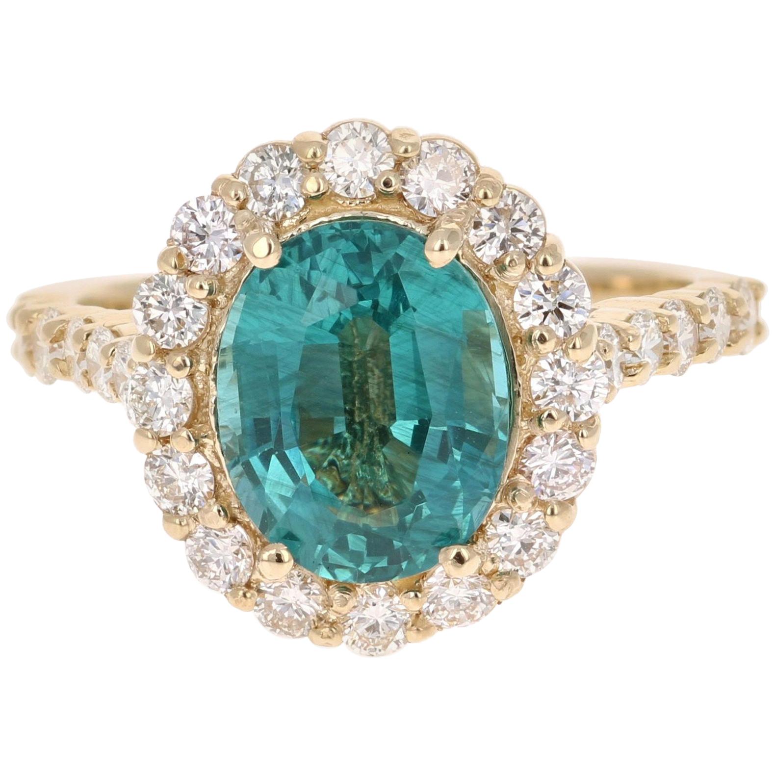 3.96 Carat Apatite Diamond Yellow Gold Ring