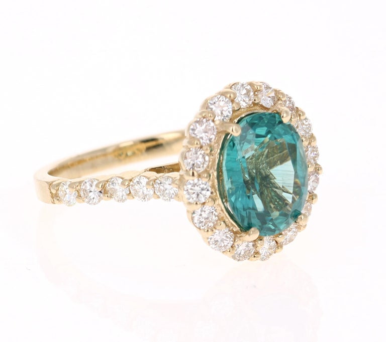 3 96 Carat Oval Cut Apatite Diamond 14 Karat Yellow Gold 