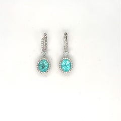 3.96 Carat Oval Cut Paraiba Tourmaline Diamond Earrings
