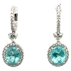 3.96 Carat Oval Cut Paraiba Tourmaline Diamond Earrings