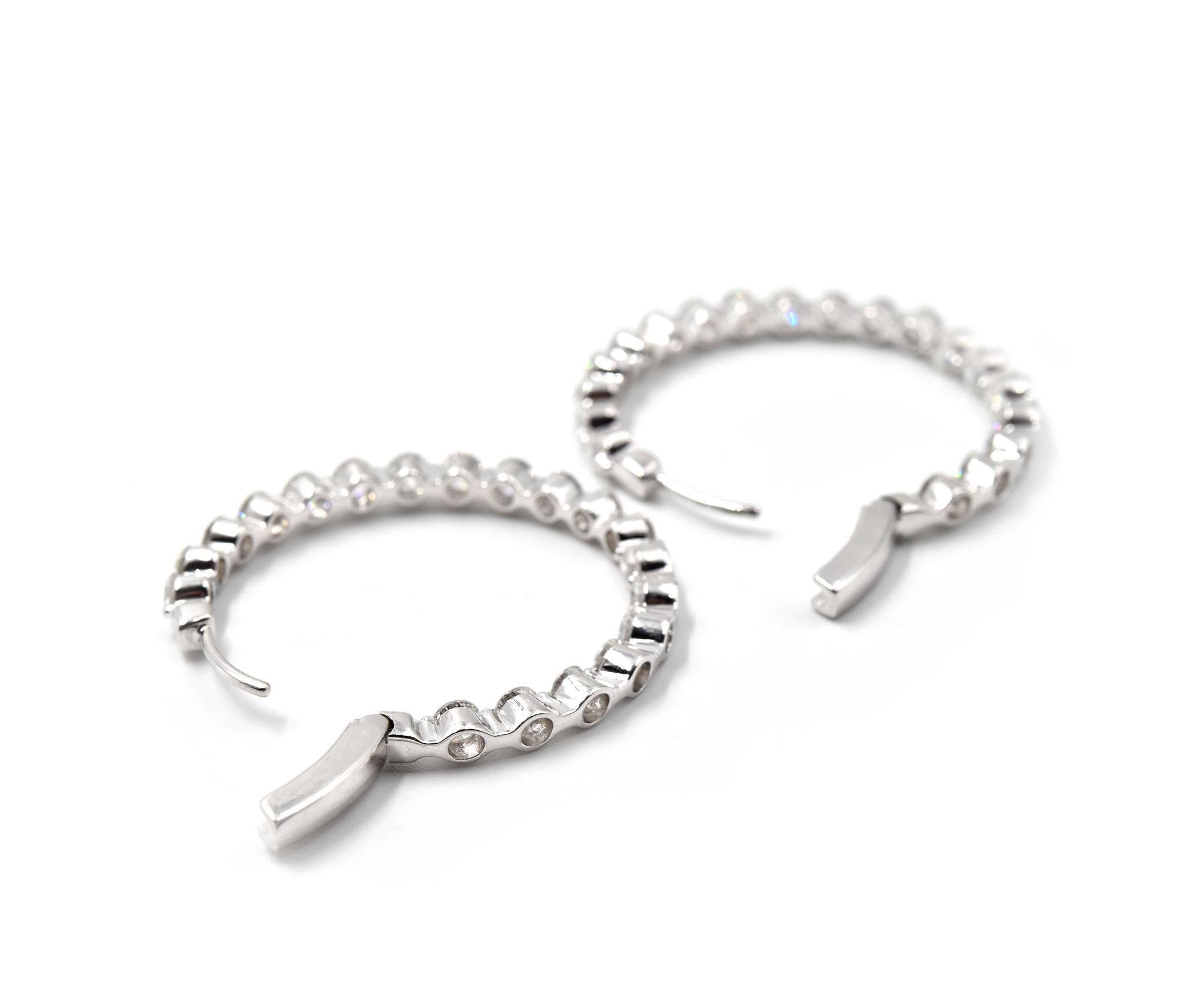 Round Cut 3.96 Carat Round Diamond Inside or Outside 18 Karat White Gold Hoop Earrings