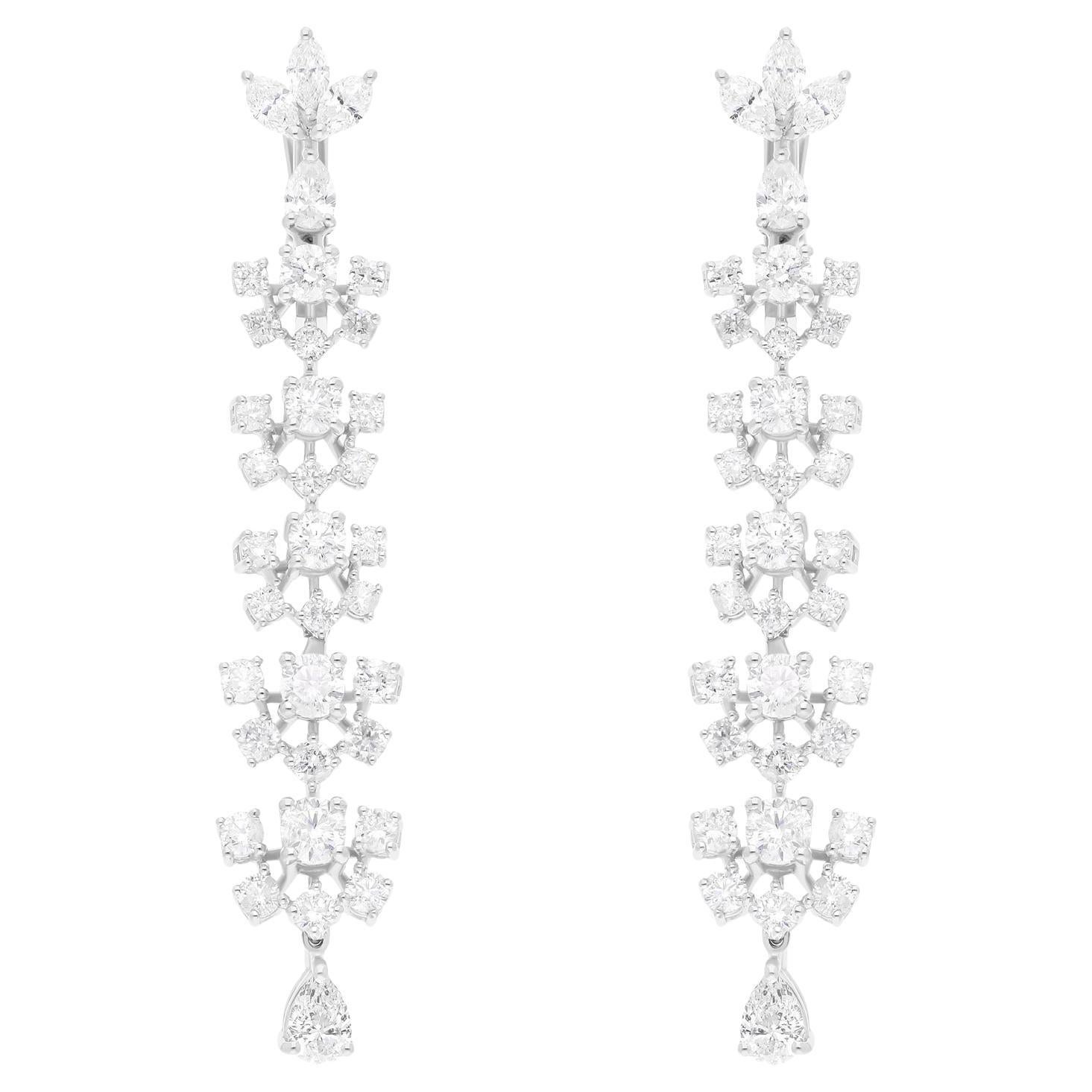 3.96 Carat SI/H Round Brilliant Cut Diamond Dangle Earrings 14 Karat White Gold en vente